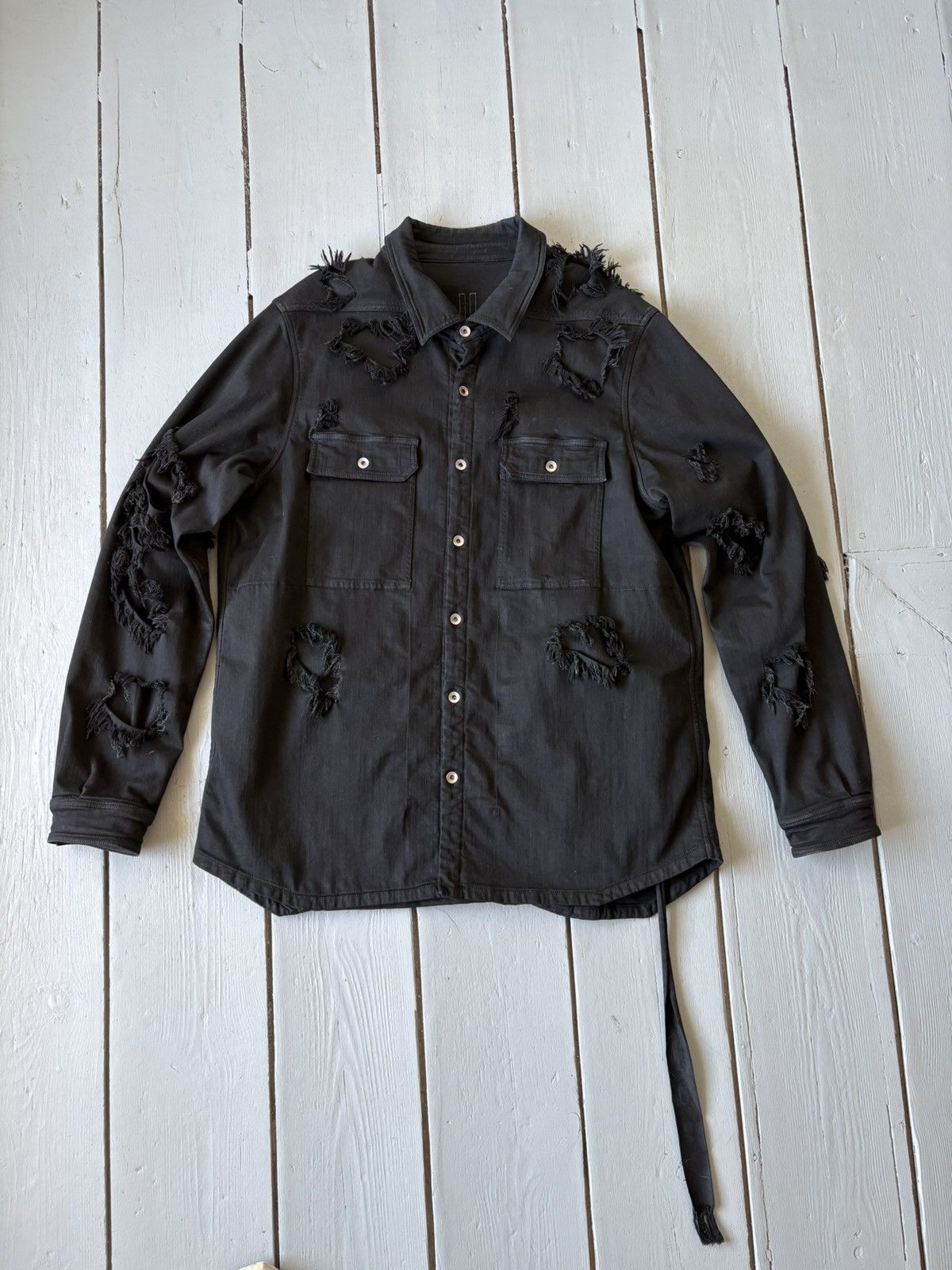 Rick Owens Rick Owens double layered distressed Denim Outershirt Size US XL / EU 56 / 4 - 3 Thumbnail
