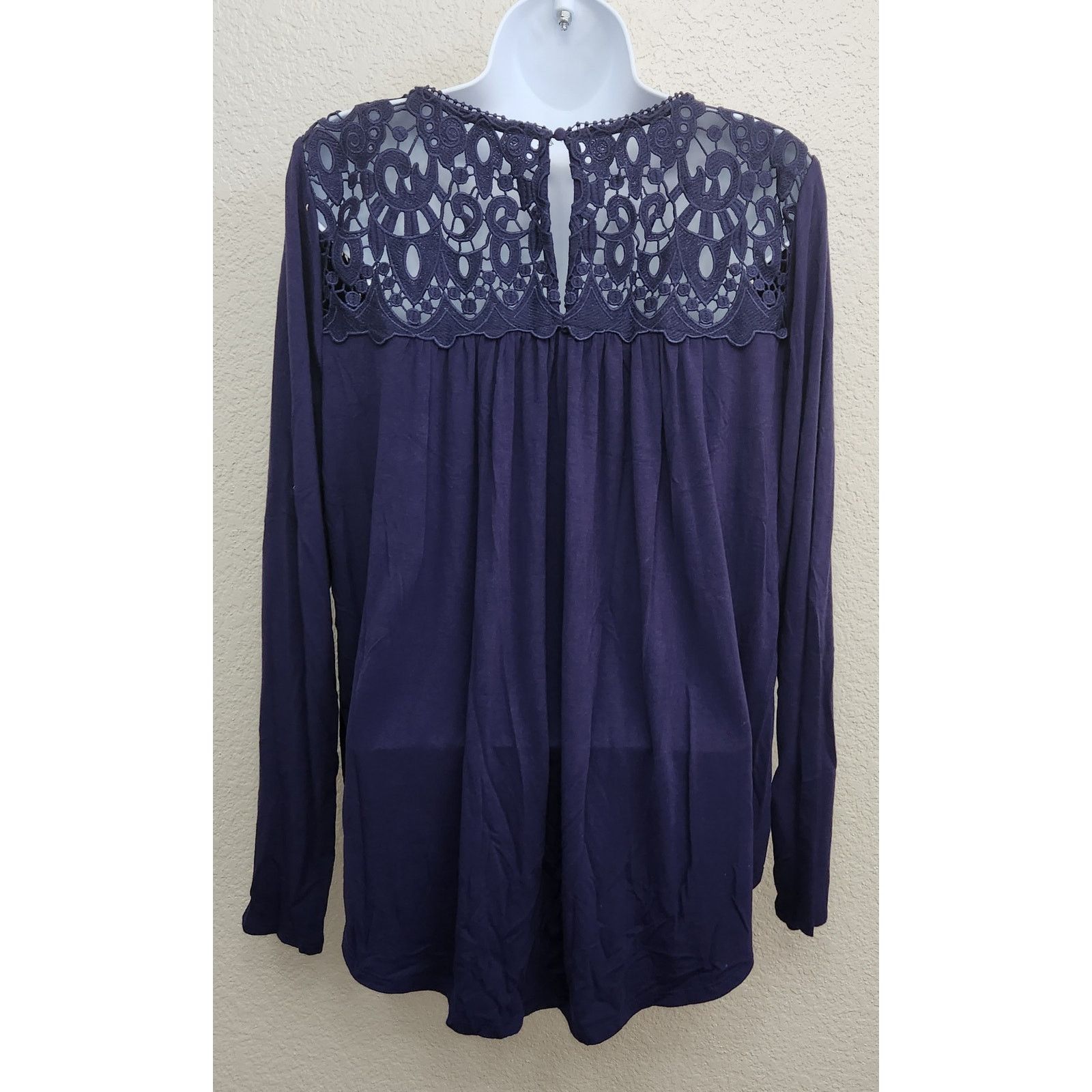Other Philosophy Blue Crochet/Lace Round Neck Top Large Pleated Size L / US 10 / IT 46 - 4 Thumbnail