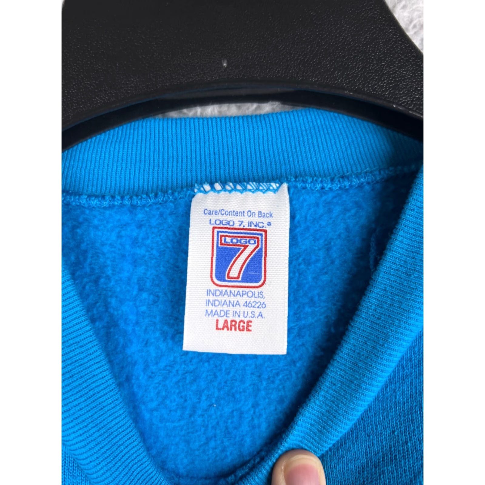 Logo 7 VINTAGE Logo 7 Sweater Shirt Mens L Blue Logo Cotton Blend 90s USA Crew Neck Pullover Knit Sweatshirt Size US L / EU 52-54 / 3 - 7 Thumbnail
