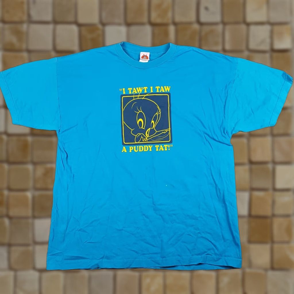 Vintage VINTAGE Looney Tunes T-Shirt 2XL Men Tweety Bird Cartoon Blue Cotton Short Sleeve Crew Neck Warner Bros Shirt Size US XXL / EU 58 / 5 - 1 Thumbnail