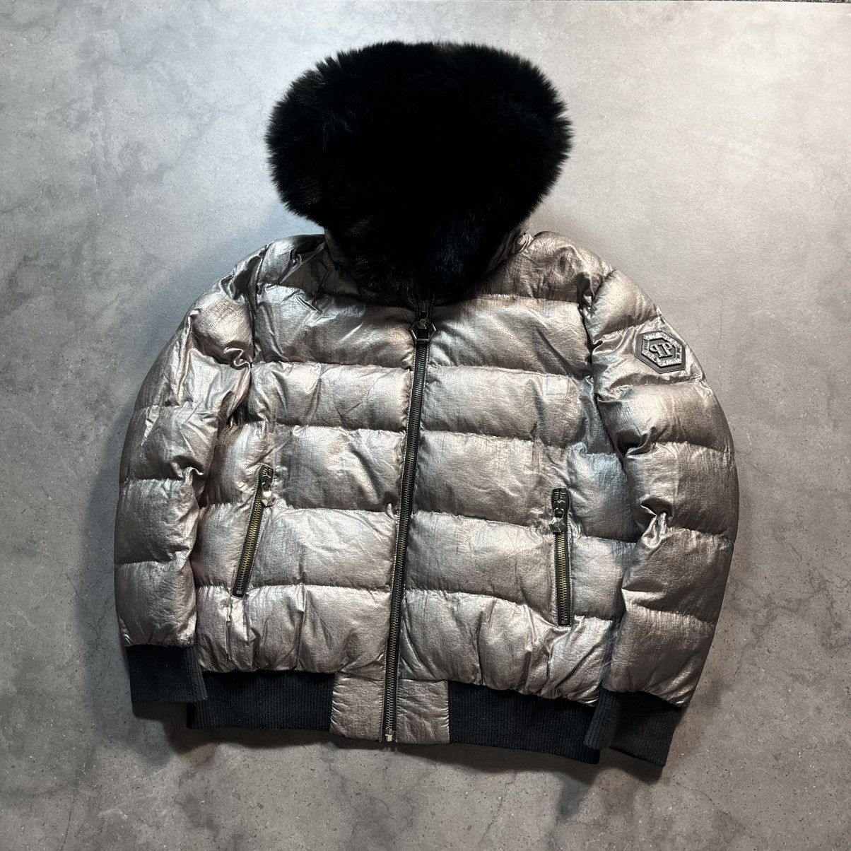 Philipp Plein Vintage Philipp Plein Silver Zip Fur Bomber Puffer Jacket Size US M / EU 48-50 / 2 - 1 Thumbnail