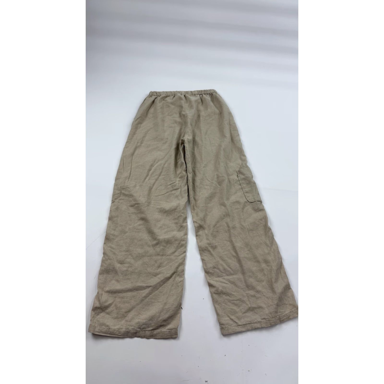 Vintage Pull & Bear Pants Womens Small Beige Linen-Blend Cargo Wide Leg Elastic Waist Size 28" / US 6 / IT 42 - 5 Thumbnail
