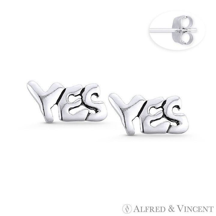 Other "YES" Word Script Earring Studs in .925 Sterling Silver Size ONE SIZE - 1 Preview