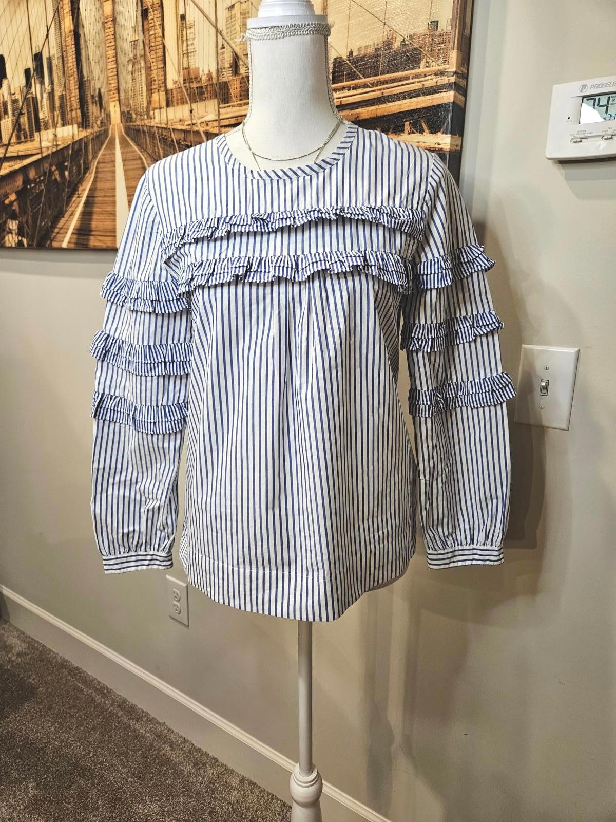 J.Crew J.Crew Striped Ruffle Sleeve Top #439 Size XS / US 0-2 / IT 36-38 - 2 Thumbnail