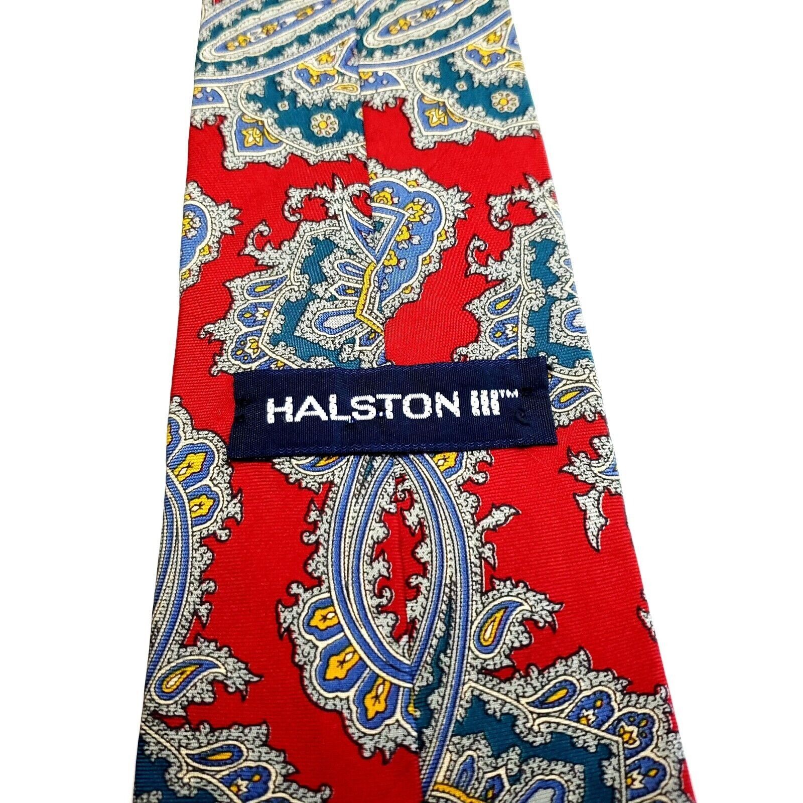Designer Halston 3 Silk Tie Print Red Paisley Short Wide Size ONE SIZE - 4 Thumbnail