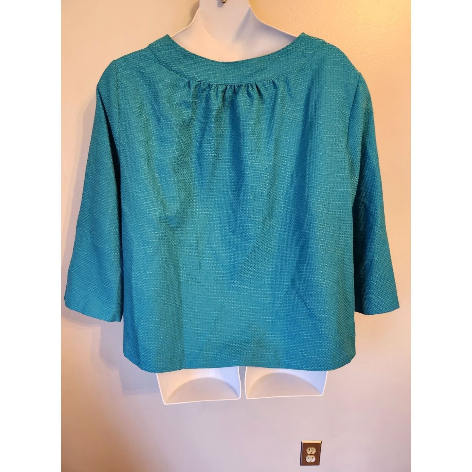 Vintage Jessica London Teal Textured 3/4 Sleeve Jacket 30W Womens Jacket 3/4 Sleeve Solid Teal Size 4XL / US 24-26 - 6 Thumbnail