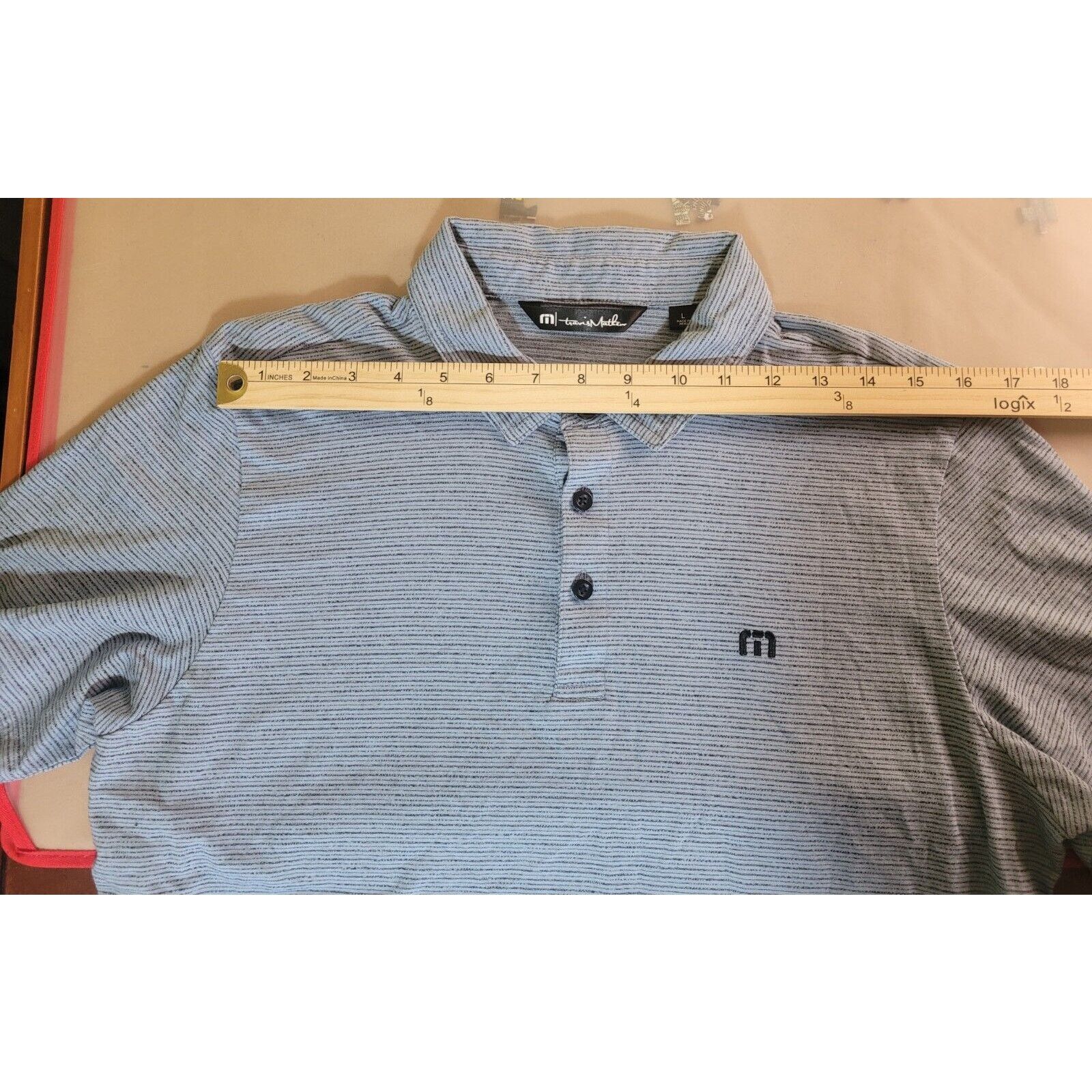 TravisMathew Travis Mathew Men's L Polo Faded Denim Pima Cotton Blend Size US L / EU 52-54 / 3 - 6 Thumbnail