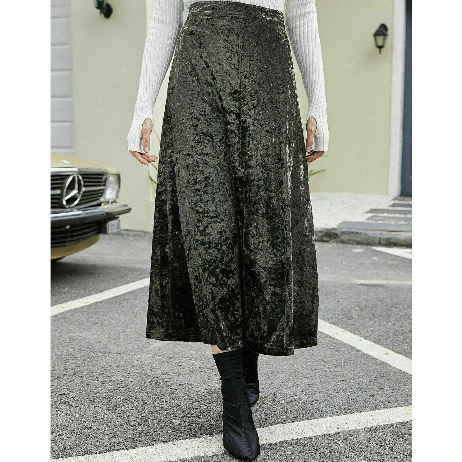 Zara Zara green khaki velvet midi slip skirt size medium NWT Size 28" / US 6 / IT 42 - 4 Thumbnail
