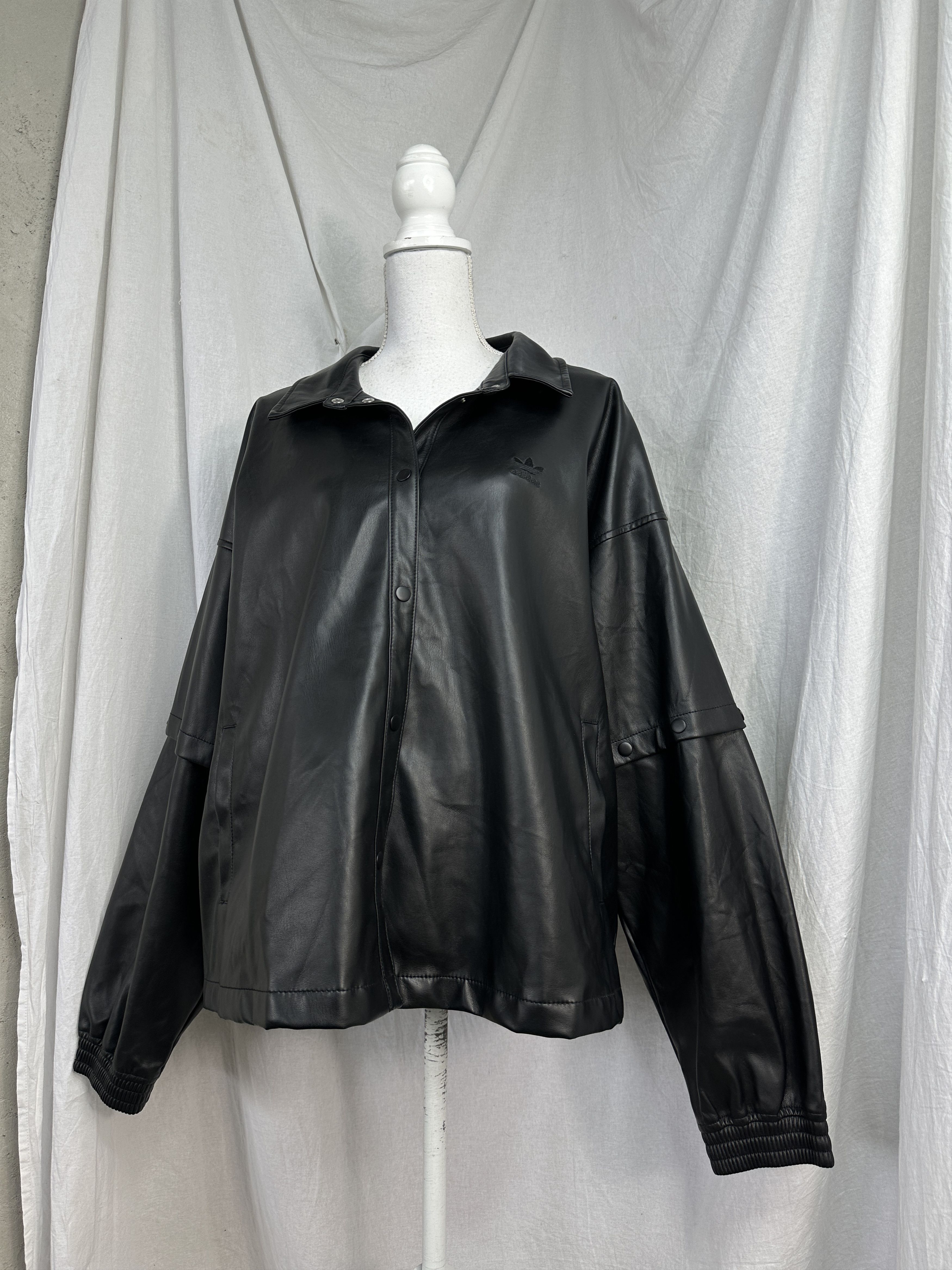 Adidas × Vintage Vintage Biker Y2K Grunge Oversize Adidas Faux Leather Jacket Size US XXL / EU 58 / 5 - 6 Thumbnail