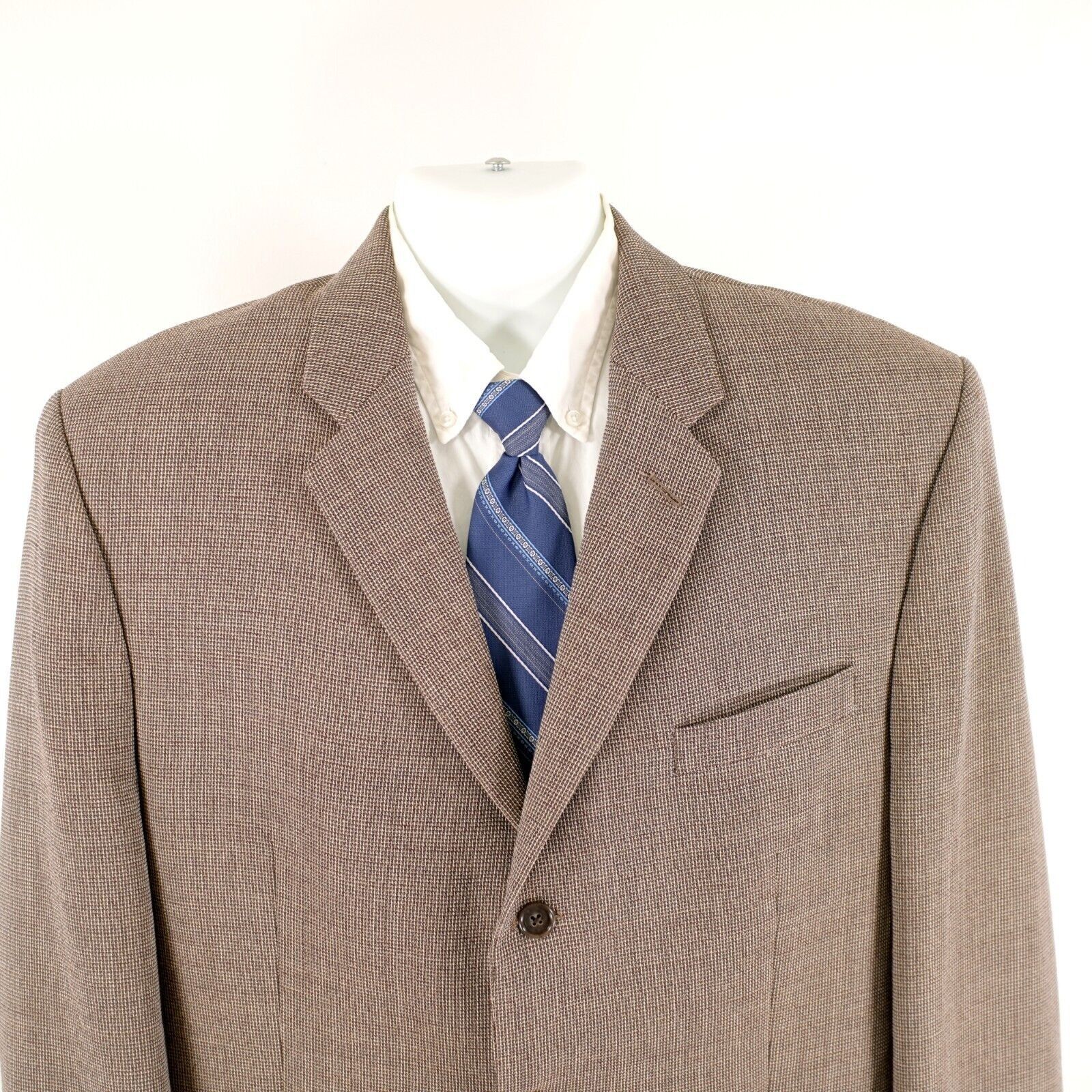 Calvin Klein Calvin Klein Brown Cream Gray Check Textured Wool Blend 3 Bu Size 44R - 1 Thumbnail
