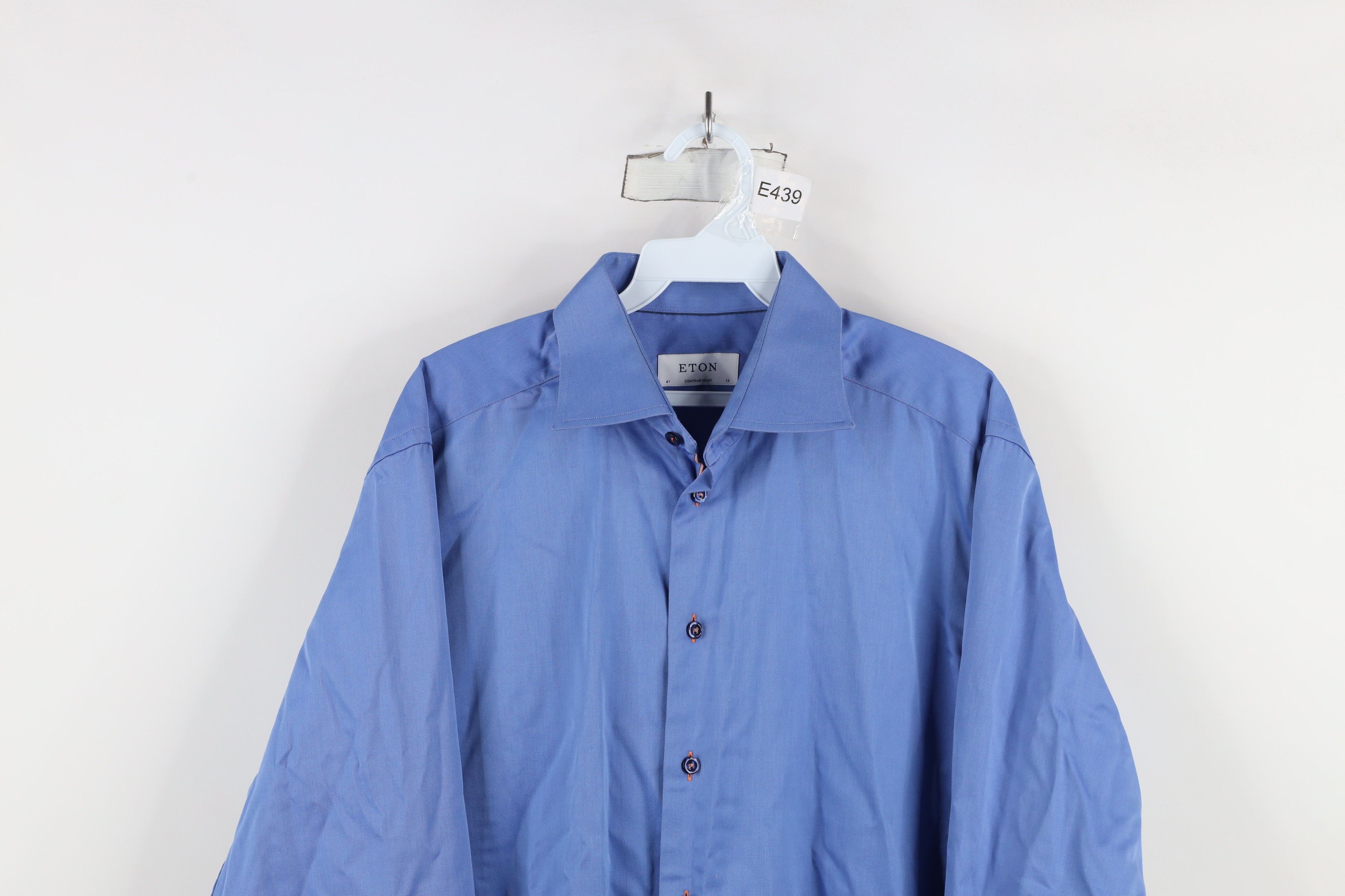 Eton × Vintage Eton Contemporary Long Sleeve Button Shirt Blue Cotton Size US M / EU 48-50 / 2 - 2 Thumbnail