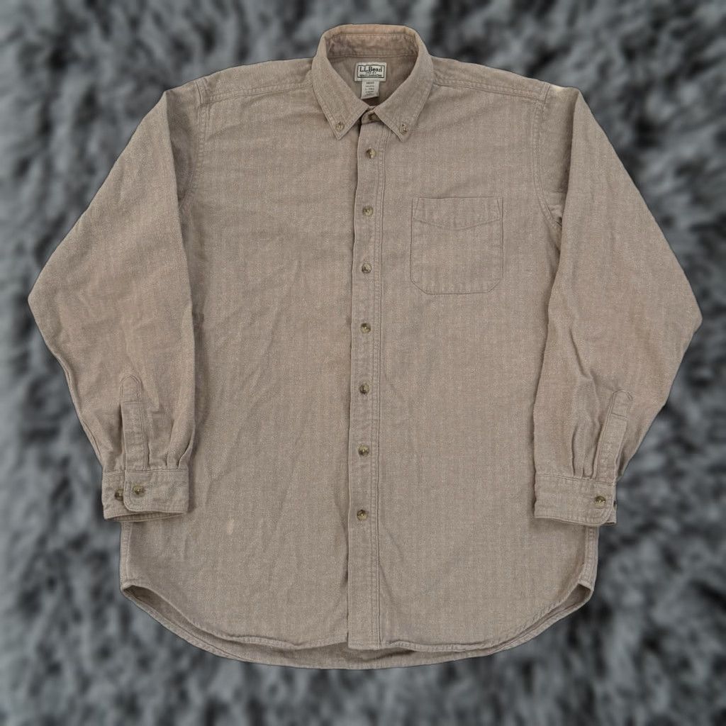 Vintage VINTAGE LL Bean Shirt Mens Large Tall Beige Button Chamois Flannel Hunting USA Size US L / EU 52-54 / 3 - 1 Thumbnail