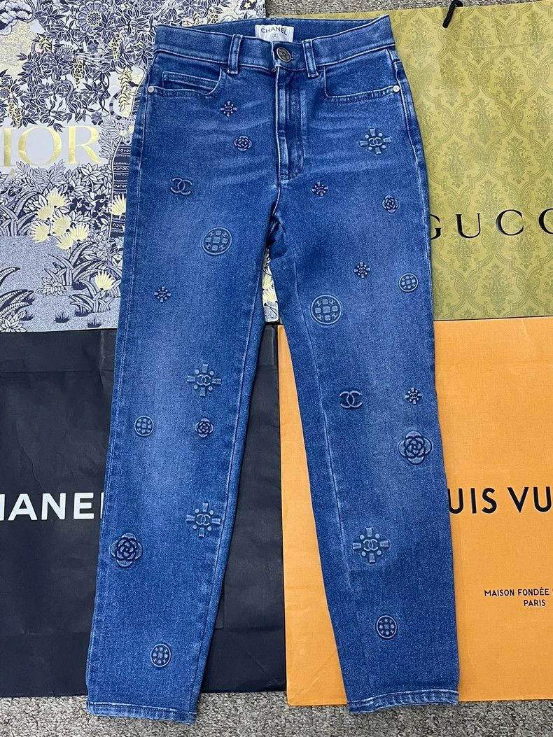 Chanel chanel Camelia double C embossed blue jeans Size 42" / US 20 - 1 Thumbnail
