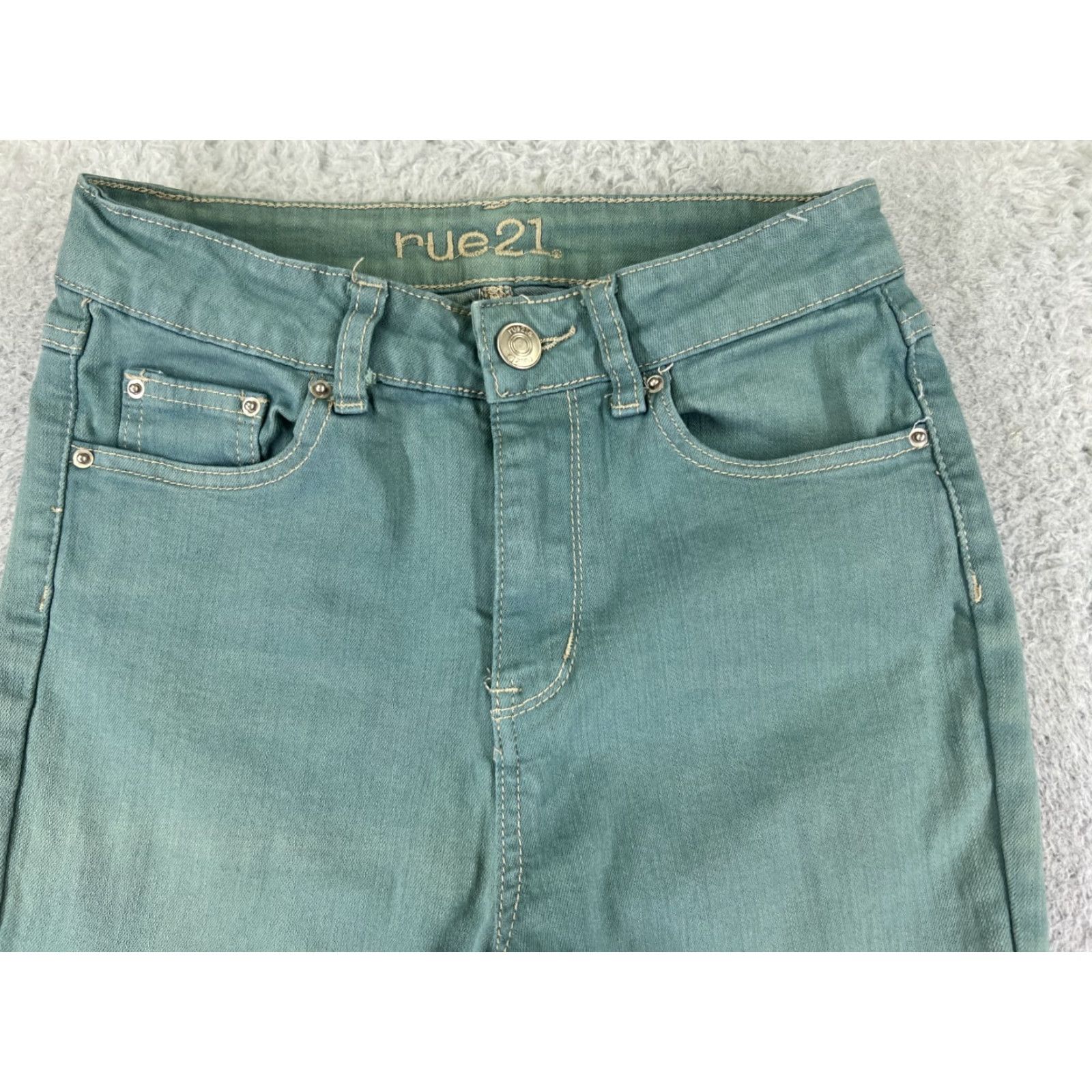 Vintage Rue21 Jeans Womens 2 Green Denim Jegging Slim Mid Rise 23x27 Cotton Blend 5-Pocket Stretch Zip Button VINTAGE? No Size 26" / US 2 / IT 38 - 4 Thumbnail