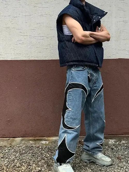 Japanese Brand × Jean Pu Leather Baggy Patchwork Jeans Size US 32 / EU 48 - 4 Thumbnail
