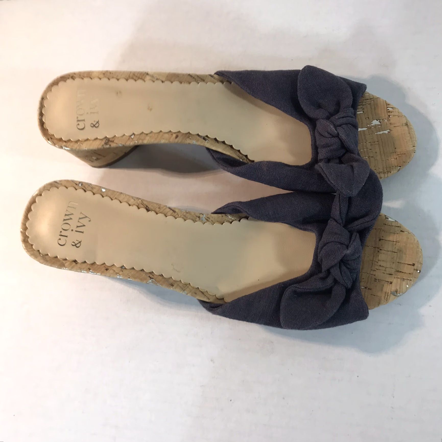 Vintage Crown & Ivy Navy Bow Slides Womens Size 9.5 2in Block Heel Casual Sandals Size US 10 / IT 40 - 2 Thumbnail