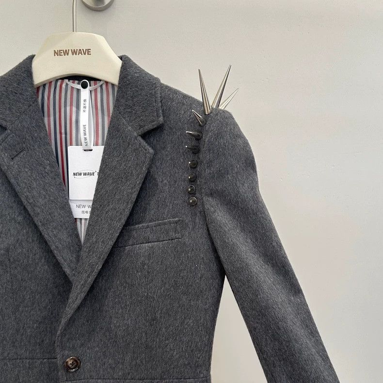 Thom Browne Thom Browne size0 Rivet decorated lapel full cashmere coat Size ONE SIZE - 4 Thumbnail