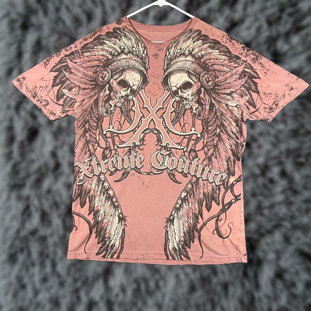 Vintage VINTAGE Xtreme Couture Shirt Mens L Pink Skull Biker Graphic Tee Man Xtreme Couture Crew Neck Short Sleeve 90s 2000s Size US L / EU 52-54 / 3 - 1 Thumbnail