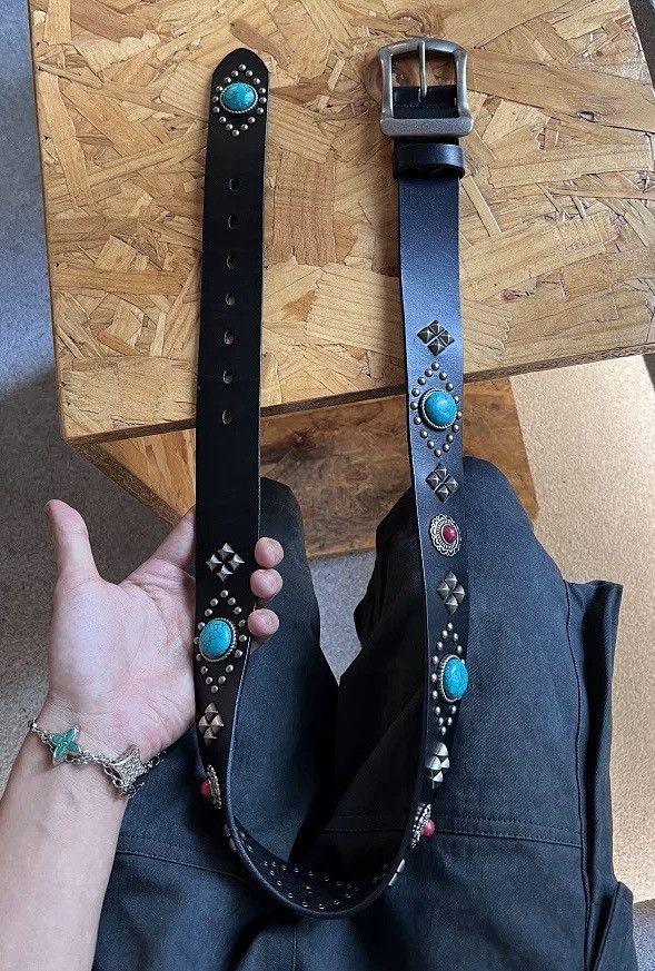 Japanese Brand × Vintage Retro punk design gemstone beaded leather buckle belt Size ONE SIZE - 4 Thumbnail