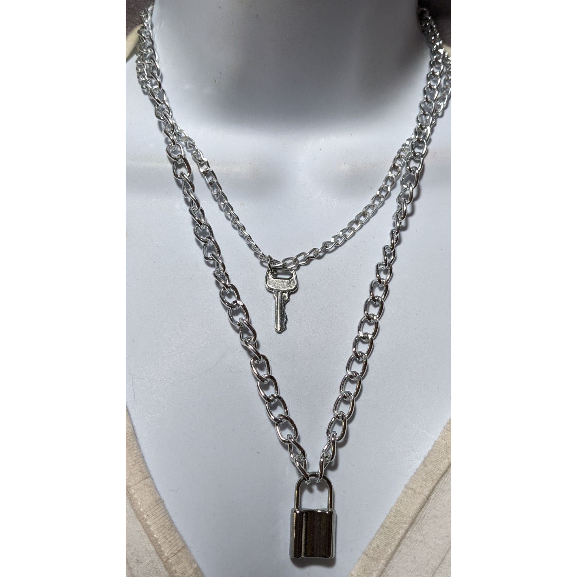 Other Multilayer Silver Padlock And Key Necklace Size ONE SIZE - 5 Thumbnail