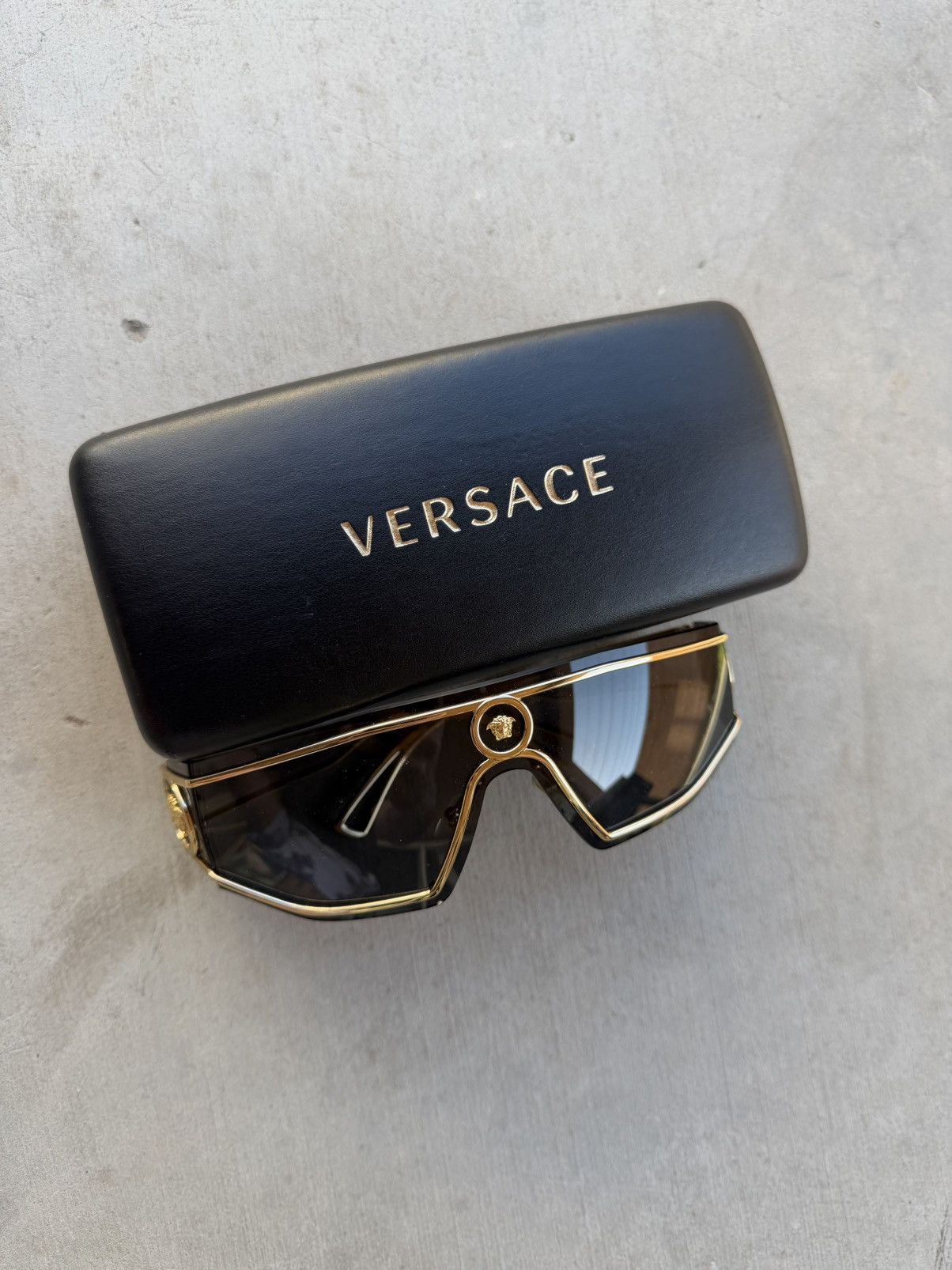Versace Versace VE2226 Shield Sunglasses – Gold / Black Clean Size ONE SIZE - 1 Thumbnail