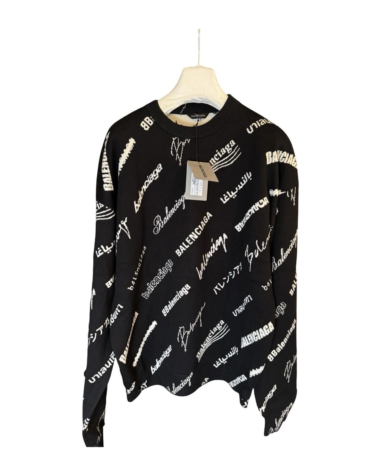 Balenciaga Logo Mania All Over Knit Sweater Black/White sz M