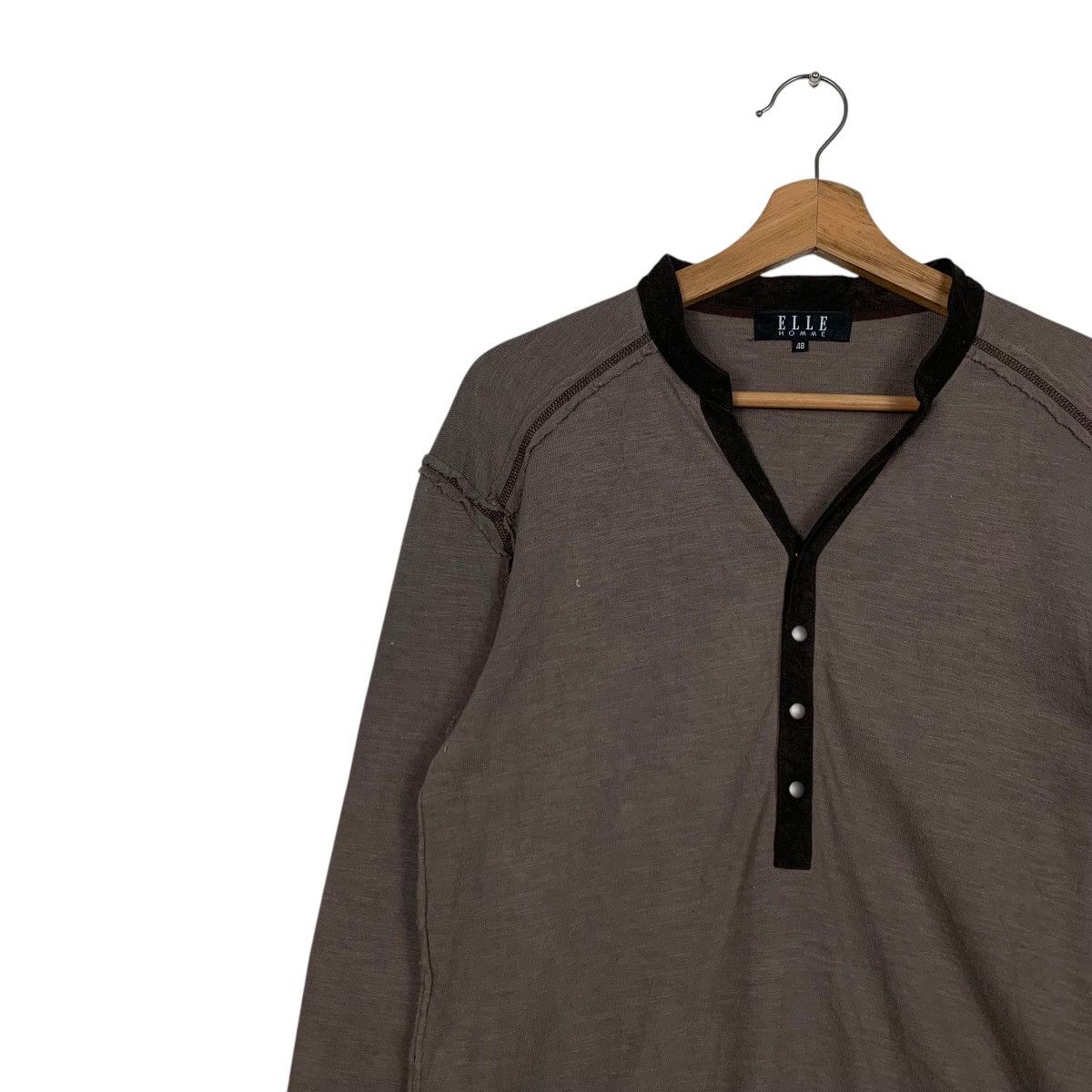 Japanese Brand ELLE HOMME Half Button V Neck Long Sleeve Shirt #2604-C117 Size US M / EU 48-50 / 2 - 6 Thumbnail