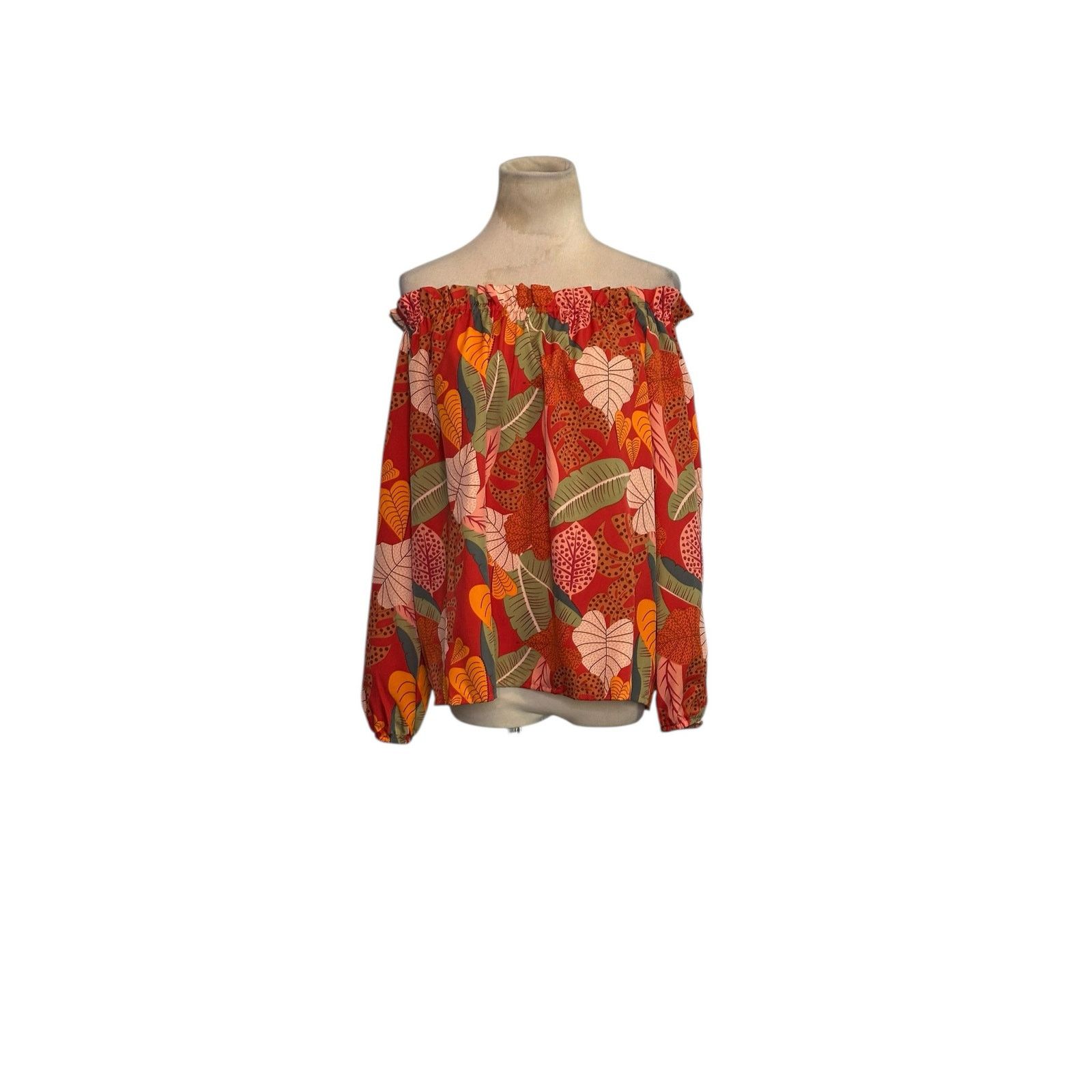 Shein Shein orange red floral off shoulder blouse size Large Size L / US 10 / IT 46 - 12 Thumbnail