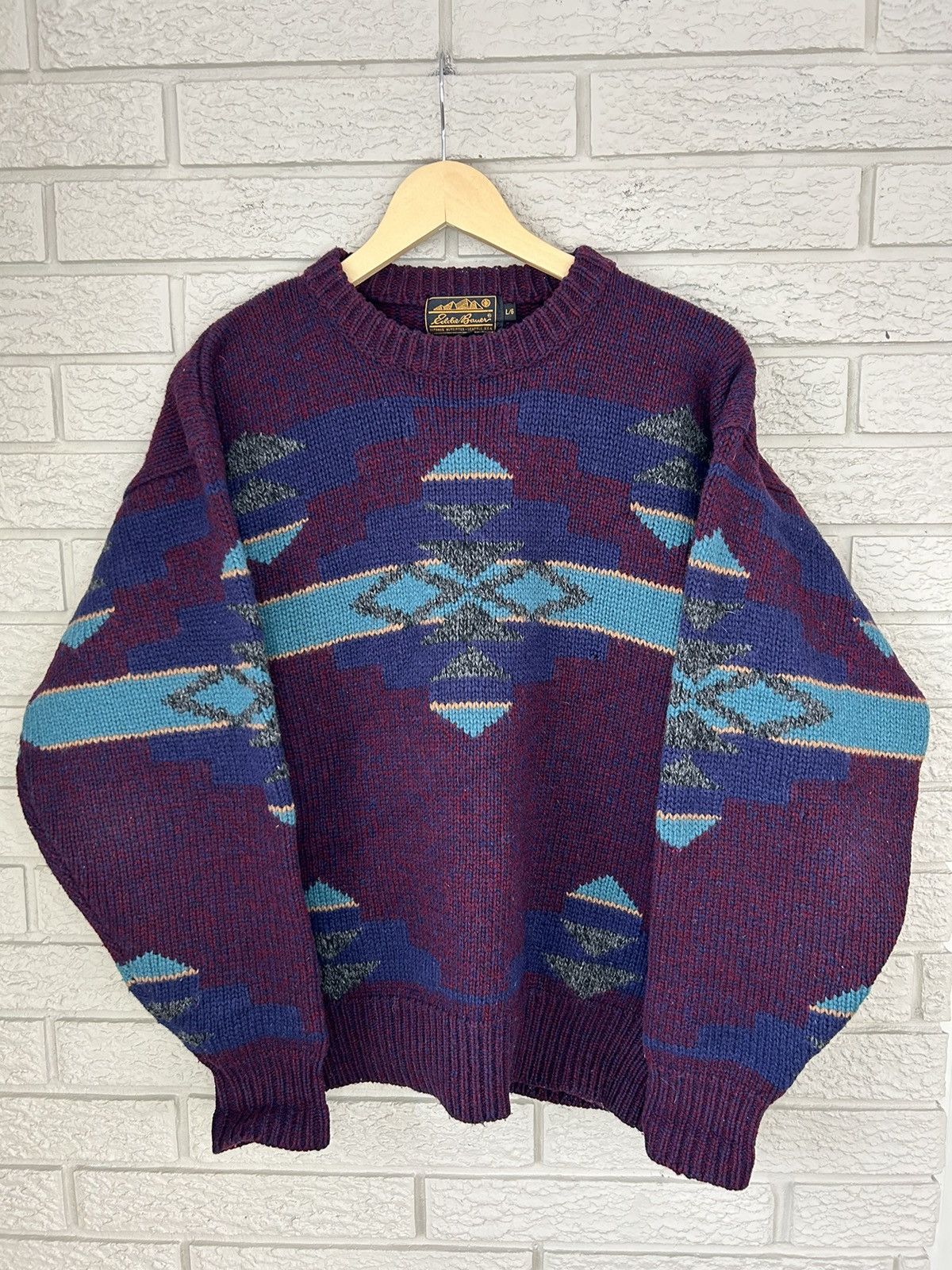 Eddie Bauer Vintage 90s Eddie Bauer Wool Aztec Knit Sweater Size US M / EU 48-50 / 2 - 1 Thumbnail