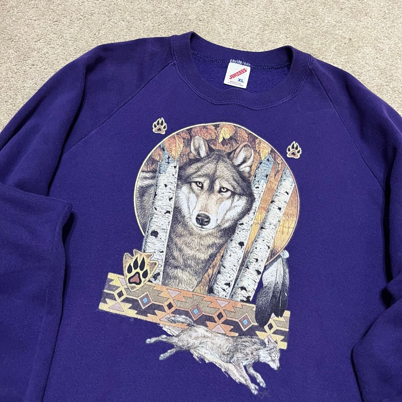Jerzees Vintage Jerzees Native Wolf Graphic Purple Crewneck XL Size US XL / EU 56 / 4 - 3 Thumbnail