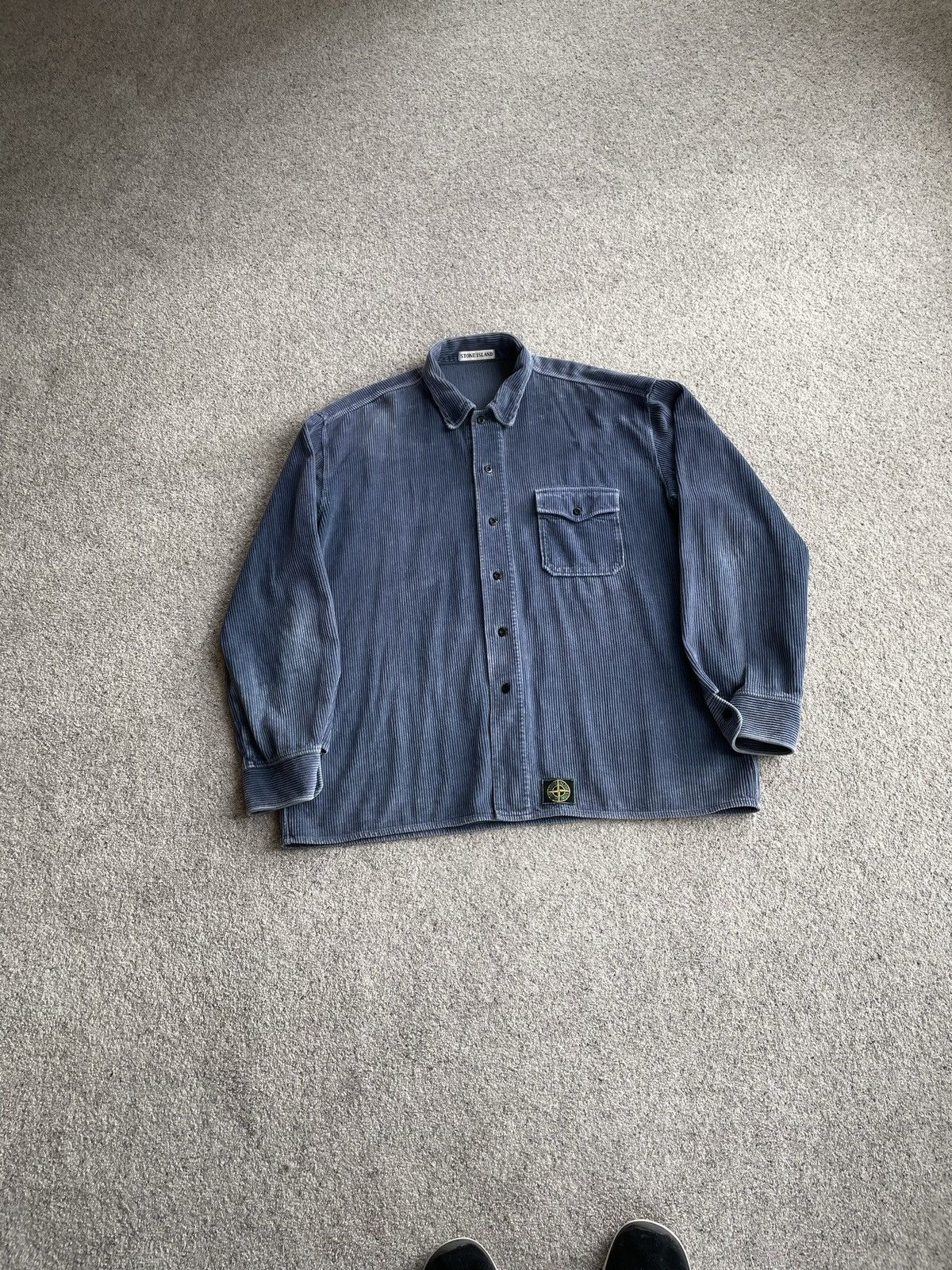 image of Navy Stone Island 1992 Jumbo Corduroy Shirt, Men's (Size 2XL)