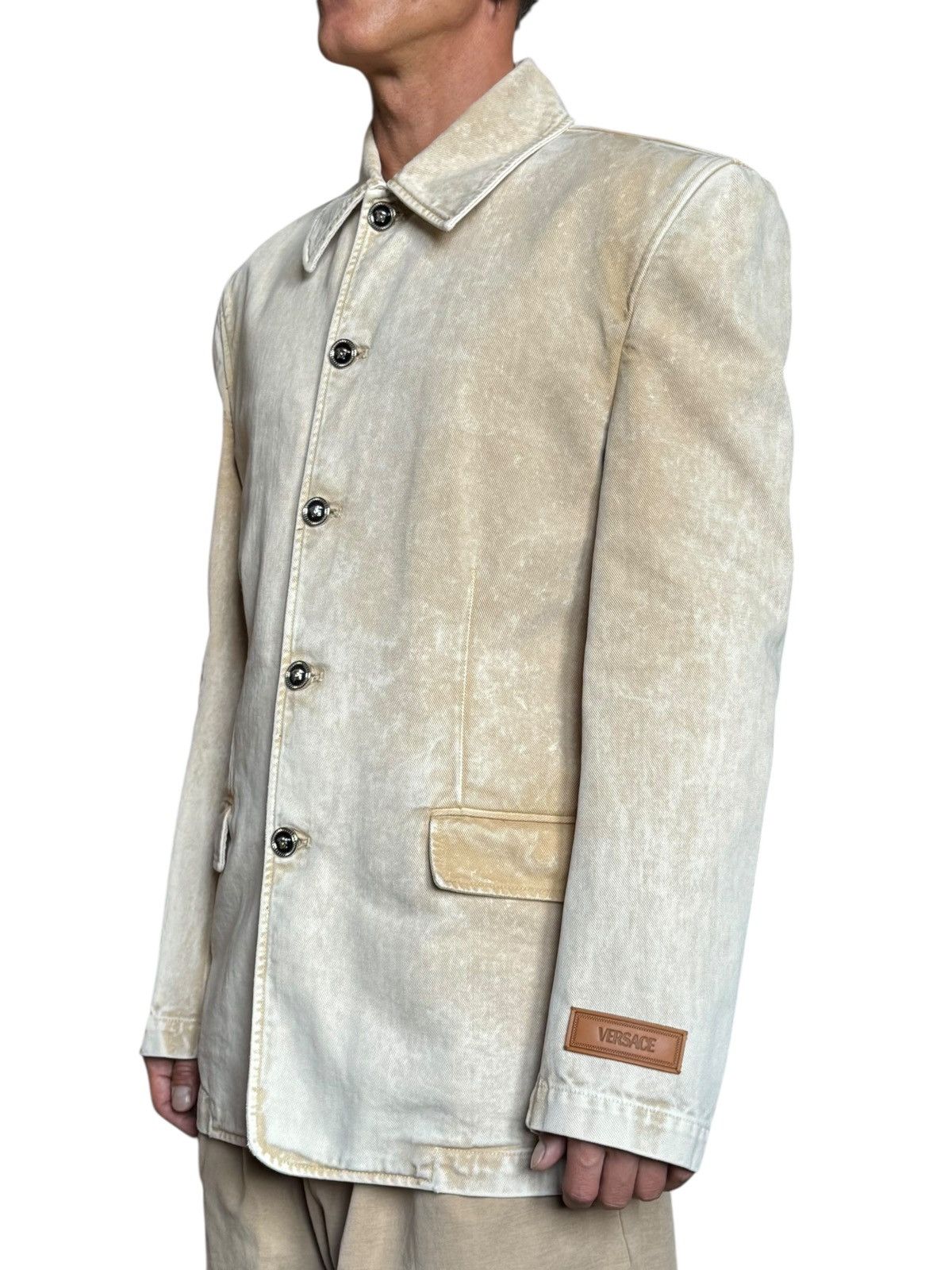 Versace Versace Beige Faded Denim Jacket with Medusa Buttons – M Size US M / EU 48-50 / 2 - 3 Thumbnail