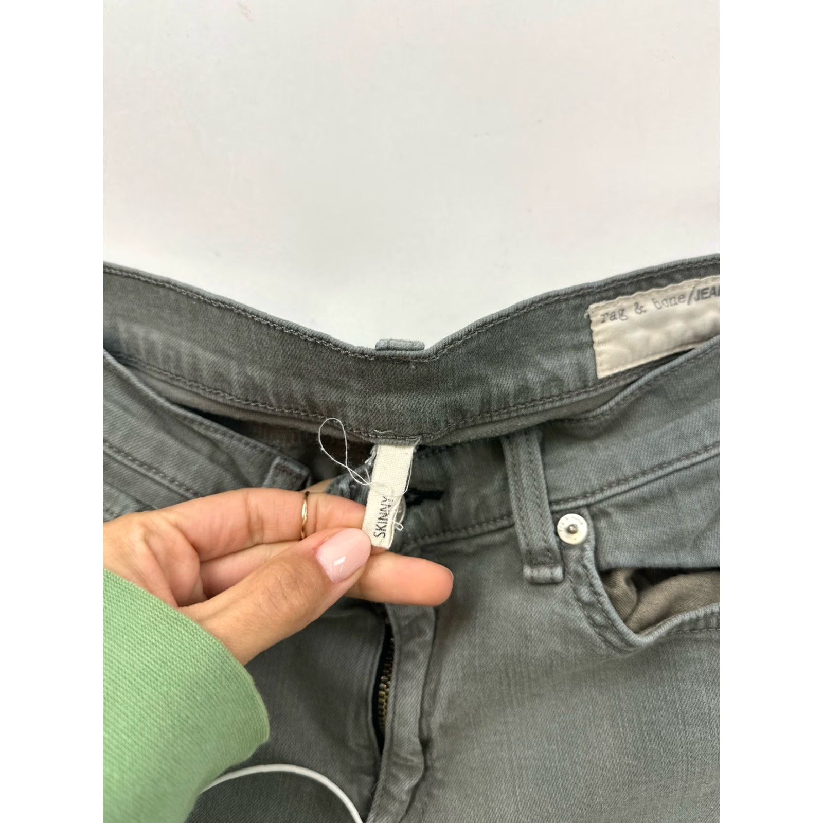 Rag & Bone rag & bone Jeans 28 Green Grey Skinny Womens Regular 29in Inseam Distressed Button Zipper Solid Size 28" / US 6 / IT 42 - 4 Thumbnail