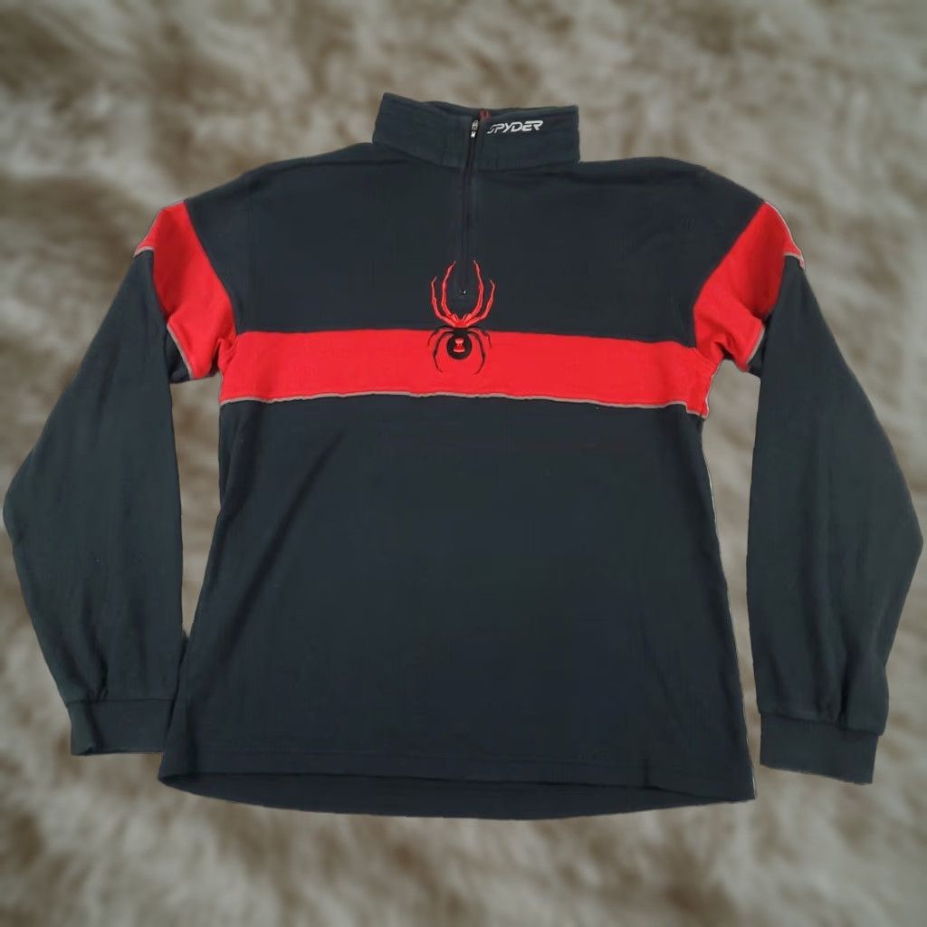Spyder Spyder Mens Black Red 1/4 Zip Pullover Sweater Small Cotton Long Sleeve Mock Neck Logo Accents Size US S / EU 44-46 / 1 - 1 Thumbnail
