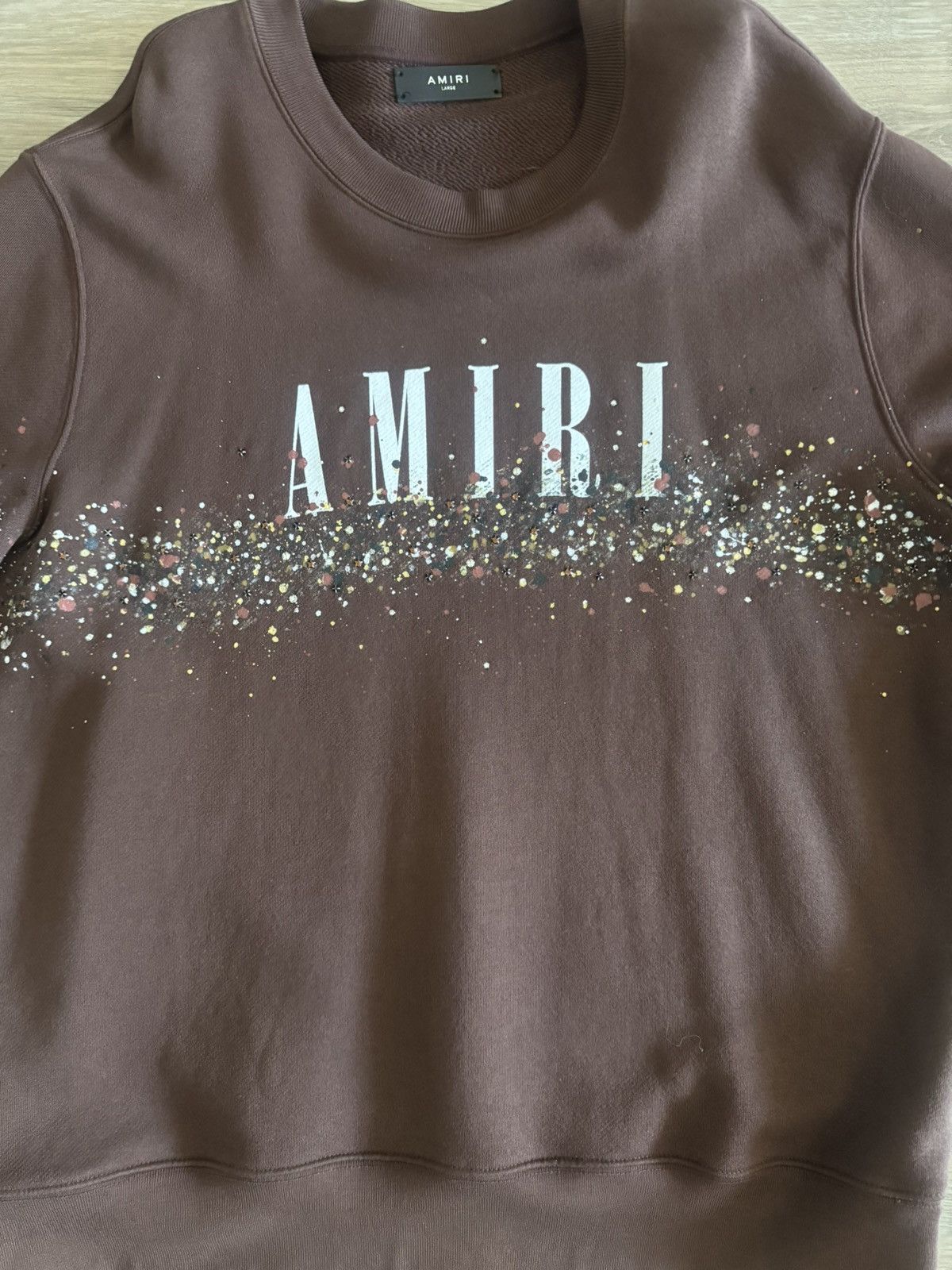 Amiri AMIRI Paint Splatter Logo Crewneck Sweatshirt – Brown Size US L / EU 52-54 / 3 - 2 Thumbnail
