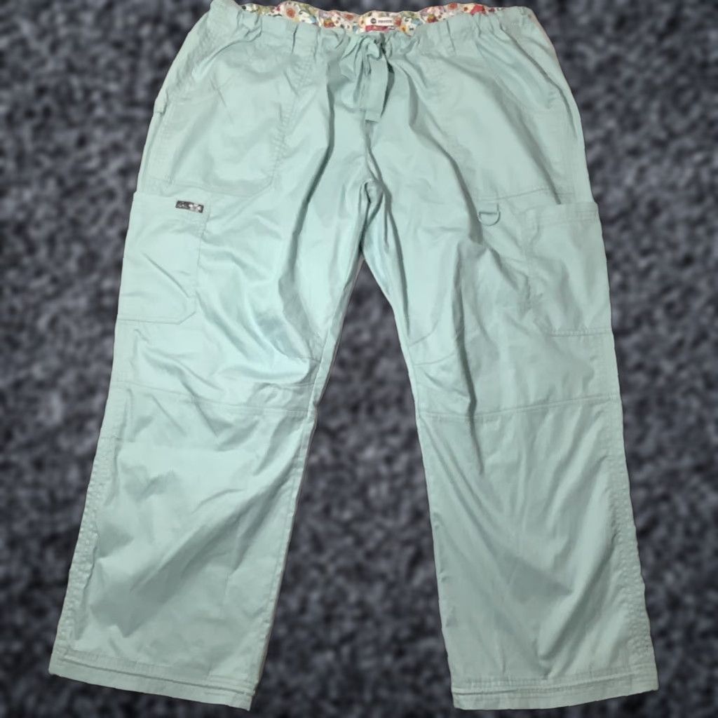 Koio Koi Scrub Pants Womens 3X Petite Aqua Cargo Drawstring Nursing Medical Green Pocketed Workwear Womens Size 40" / US 18 - 1 Thumbnail
