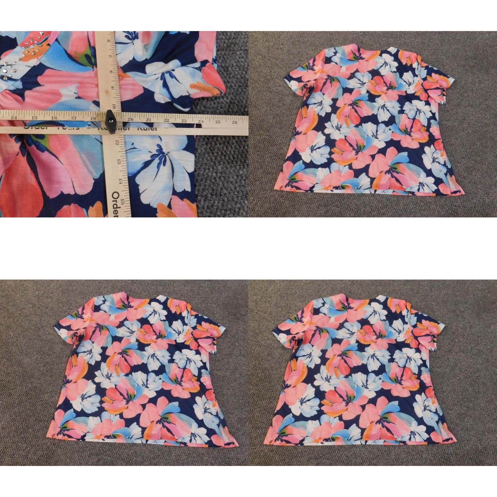 Vintage Alfred Dunner Blouse L Blue Floral Pink Coastal Stretch Polyester Women Regular Vintage No Size L / US 10 / IT 46 - 8 Thumbnail