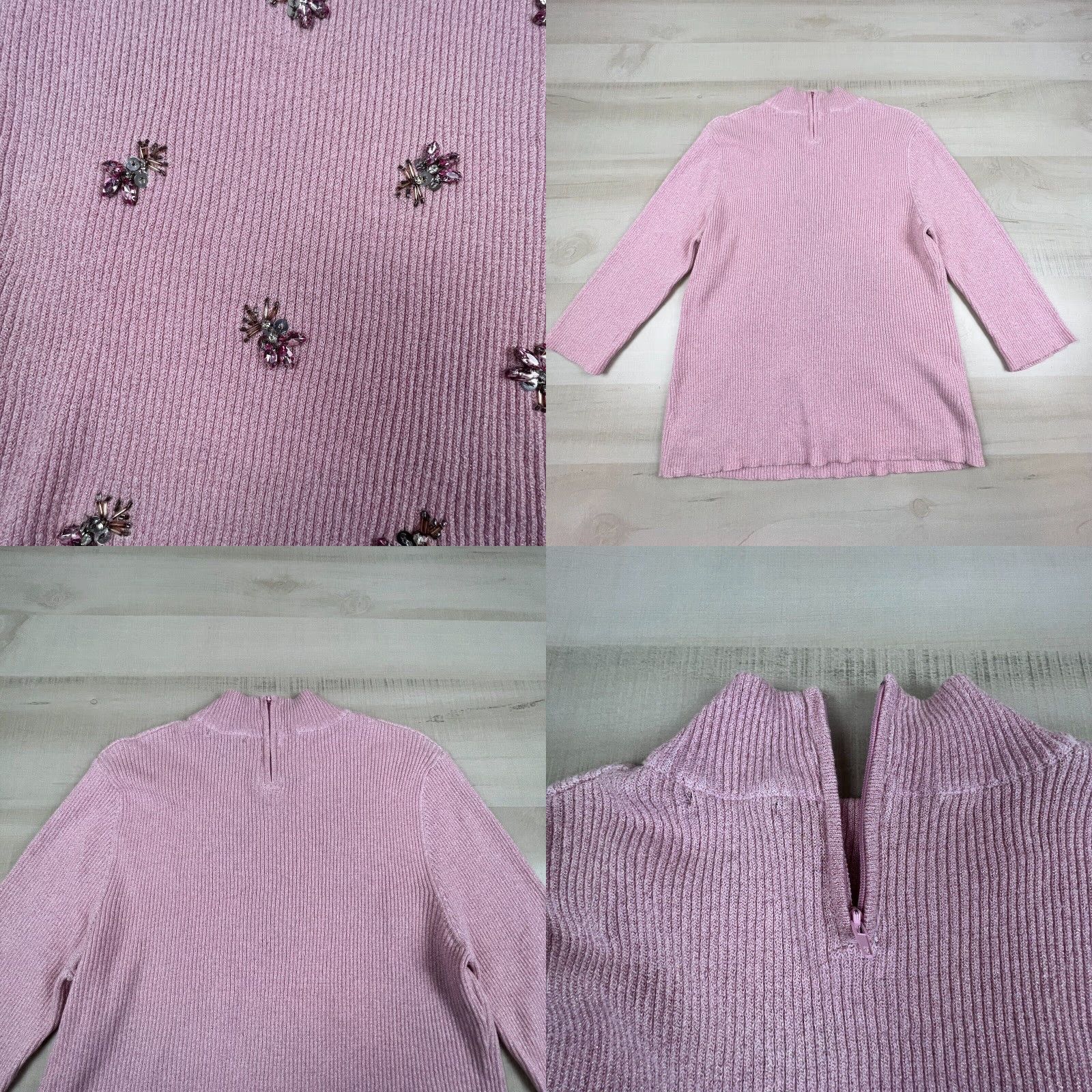 Vintage Lauren Michelle Womens Sweater XL Pink Rhinestones Mock Neck 3/4 Sleeves New Size XL / US 12-14 / IT 48-50 - 8 Thumbnail