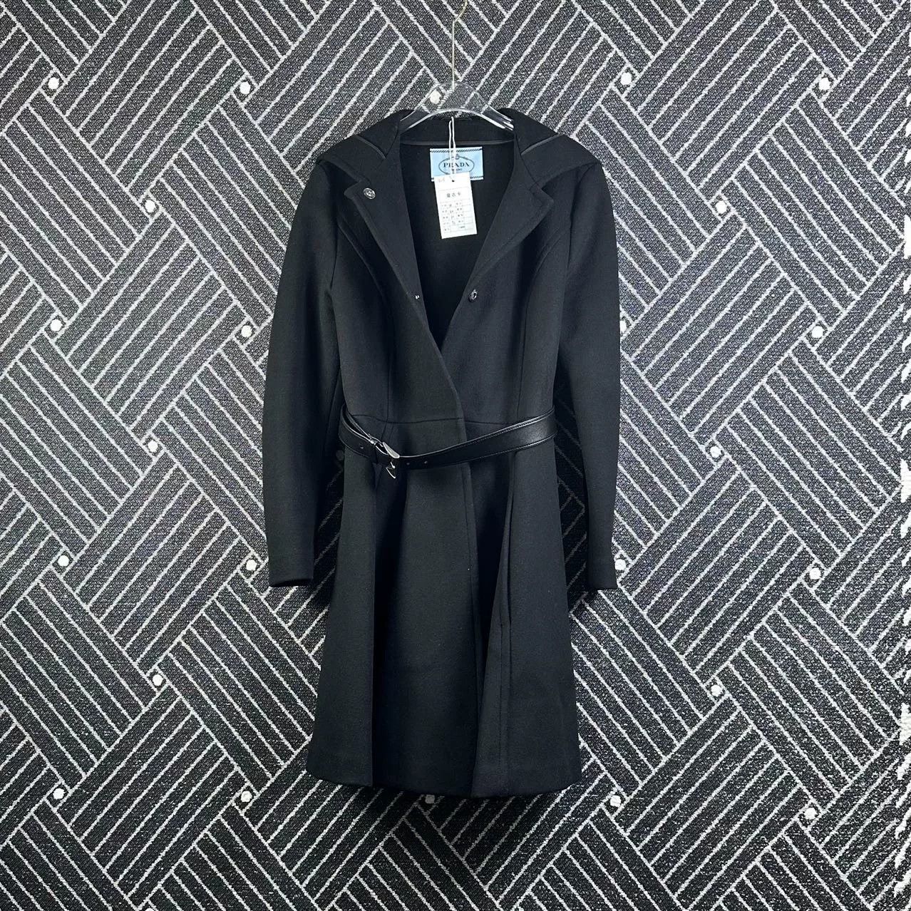 Prada Prada Black Hooded Wool Coat Size S / US 4 / IT 40 - 1 Thumbnail