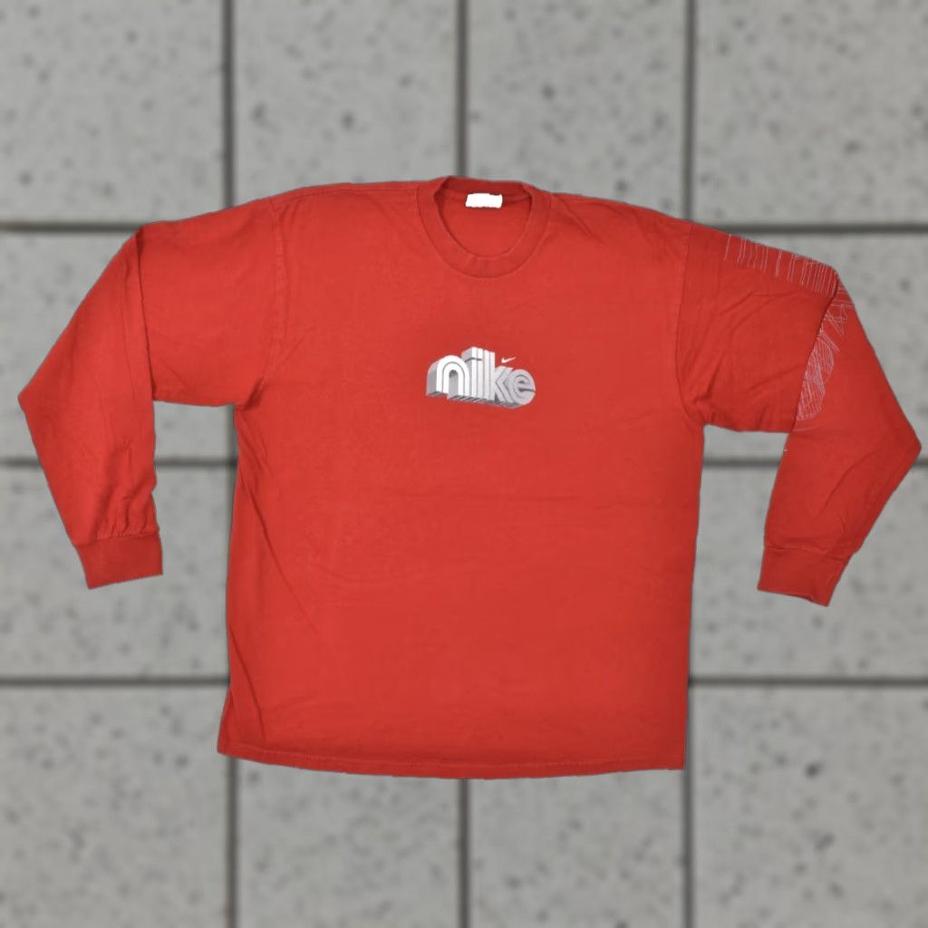 Nike VINTAGE Nike Mens L Red Long Sleeve Graphic Tee Made in USA 90s Streetwear Shirt Mens Size US L / EU 52-54 / 3 - 1 Thumbnail