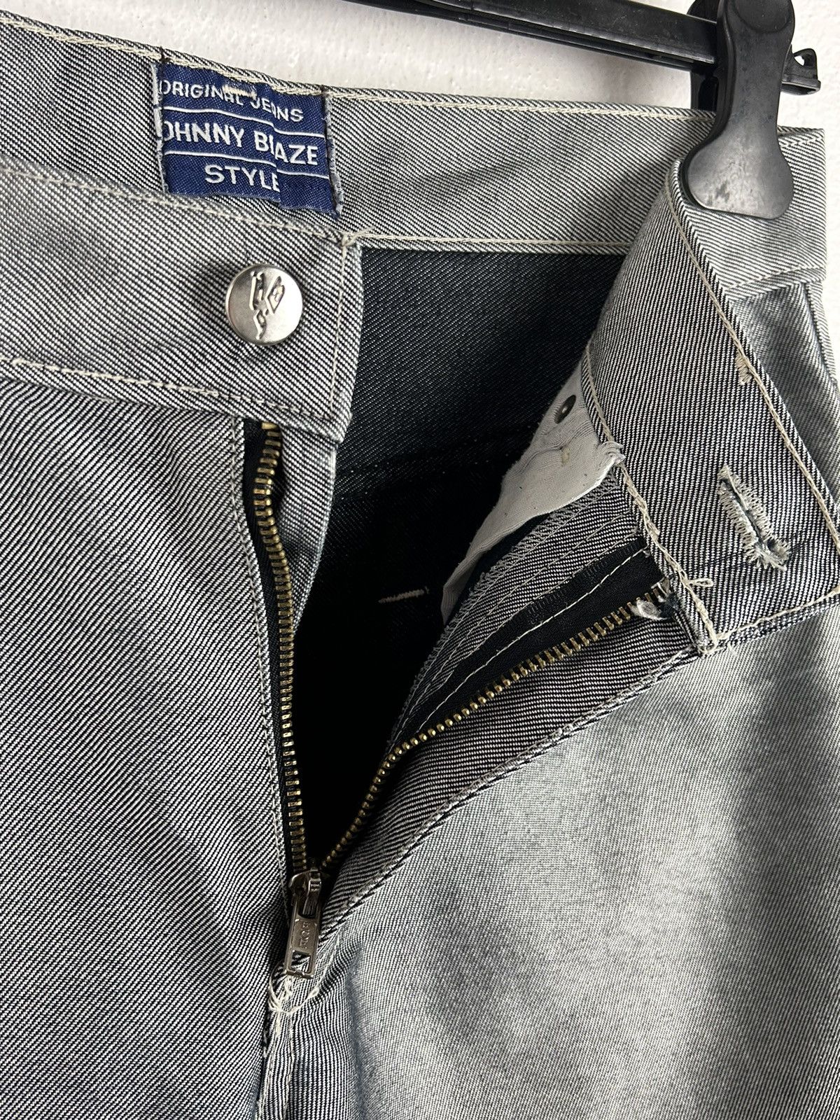 Vintage 90s Vintage Johnny Blaze Crazy Flared Silver Denim Jeans Size US 30 / EU 46 - 6 Thumbnail