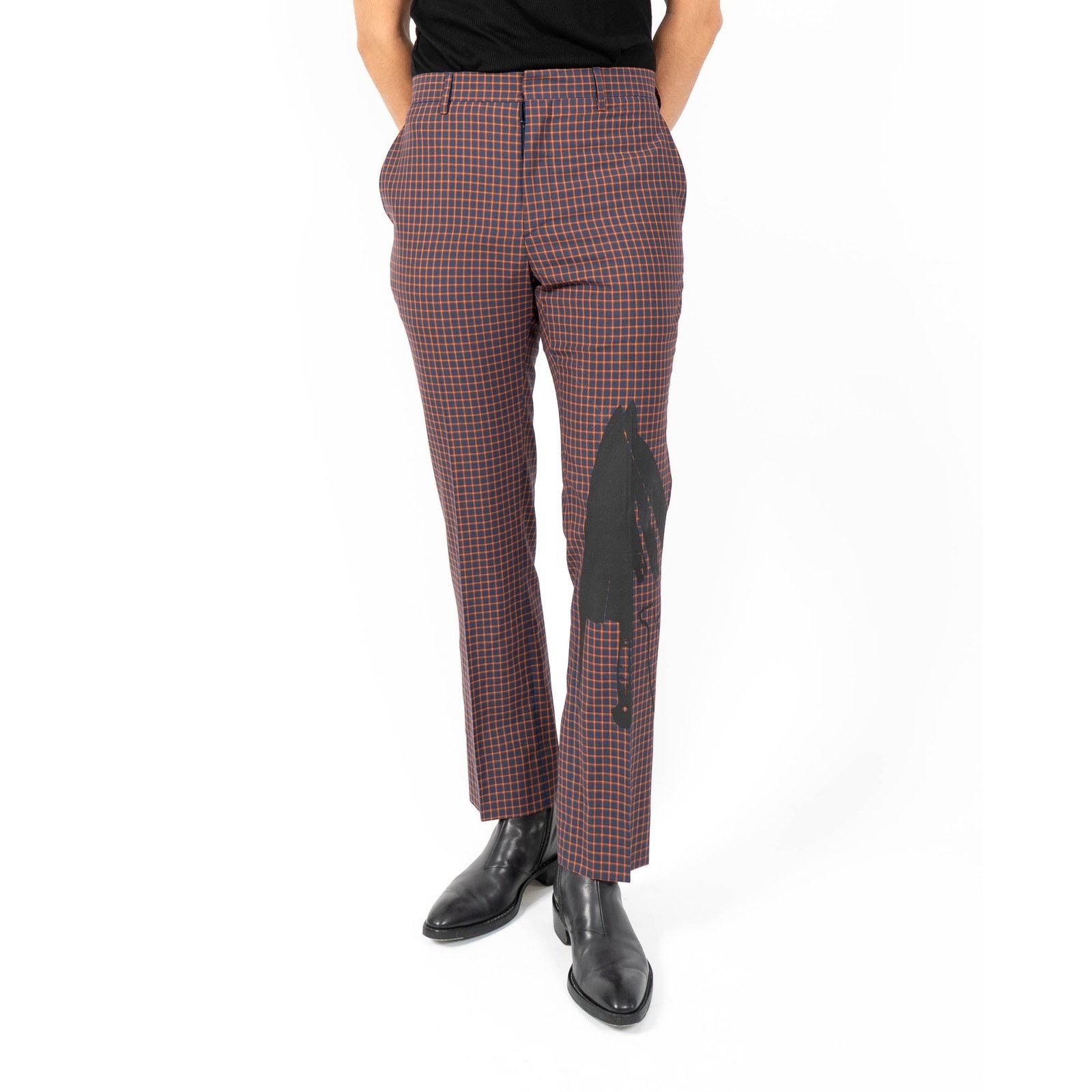 Calvin Klein 205W39NYC SS18 Knife Printed Trousers in Orange Checked Wool Size US 30 / EU 46 - 1 Thumbnail