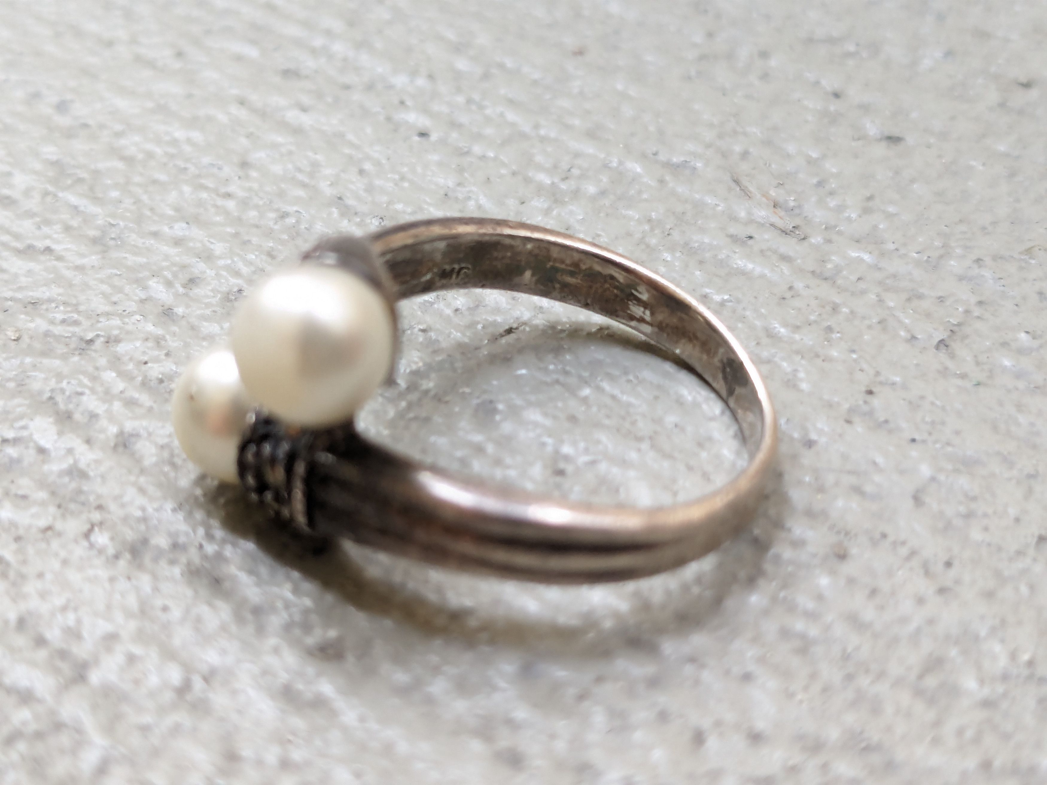 Jewelry Vintage Sterling Silver Ring 6.75 Faux Pearl Modern Minimal Size ONE SIZE - 10 Thumbnail