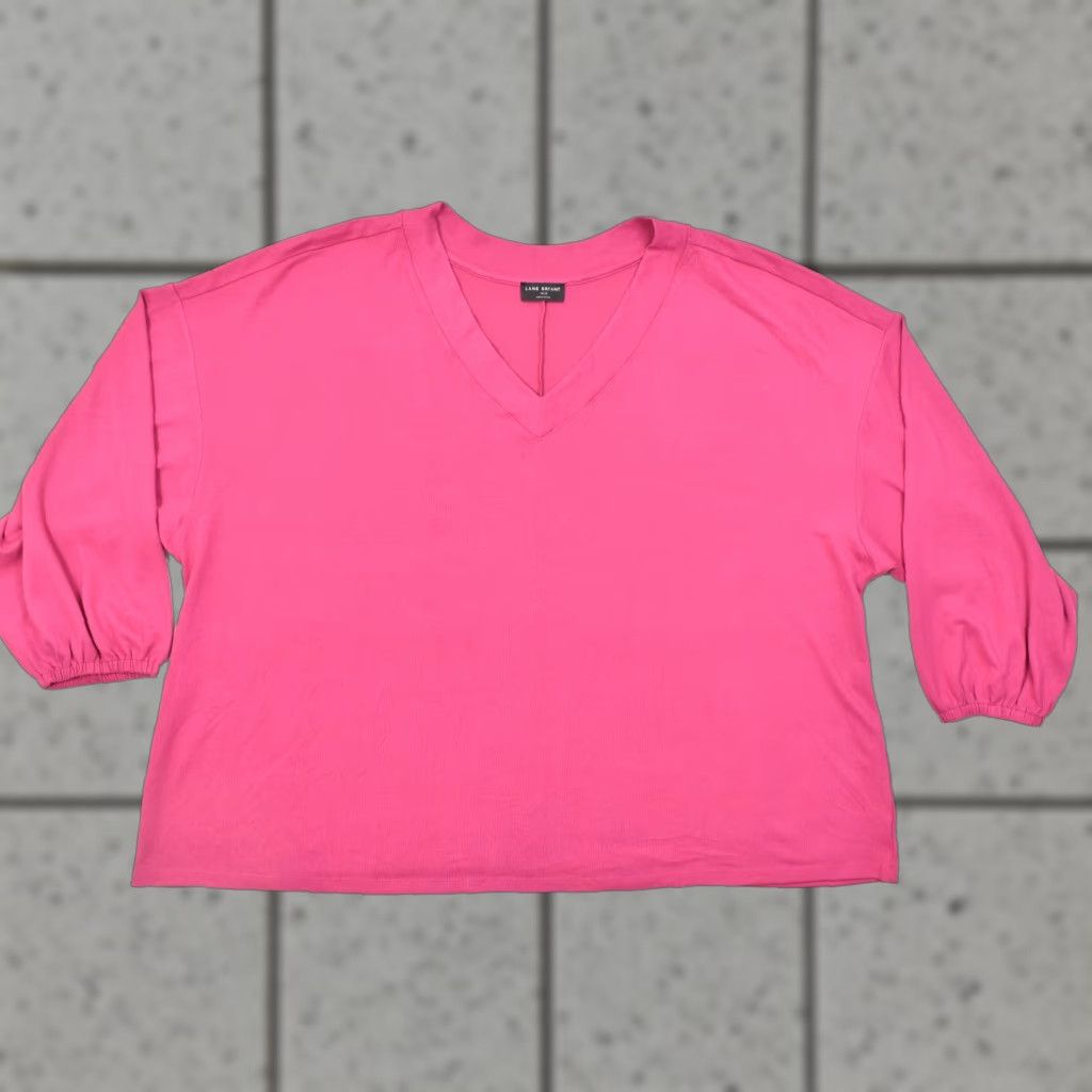Vintage Lane Bryant Women's Plus Size 30/32 Pink V-Neck 3/4 Bubble Sleeve Pullover Top Blouse Size 4XL / US 24-26 - 1 Thumbnail