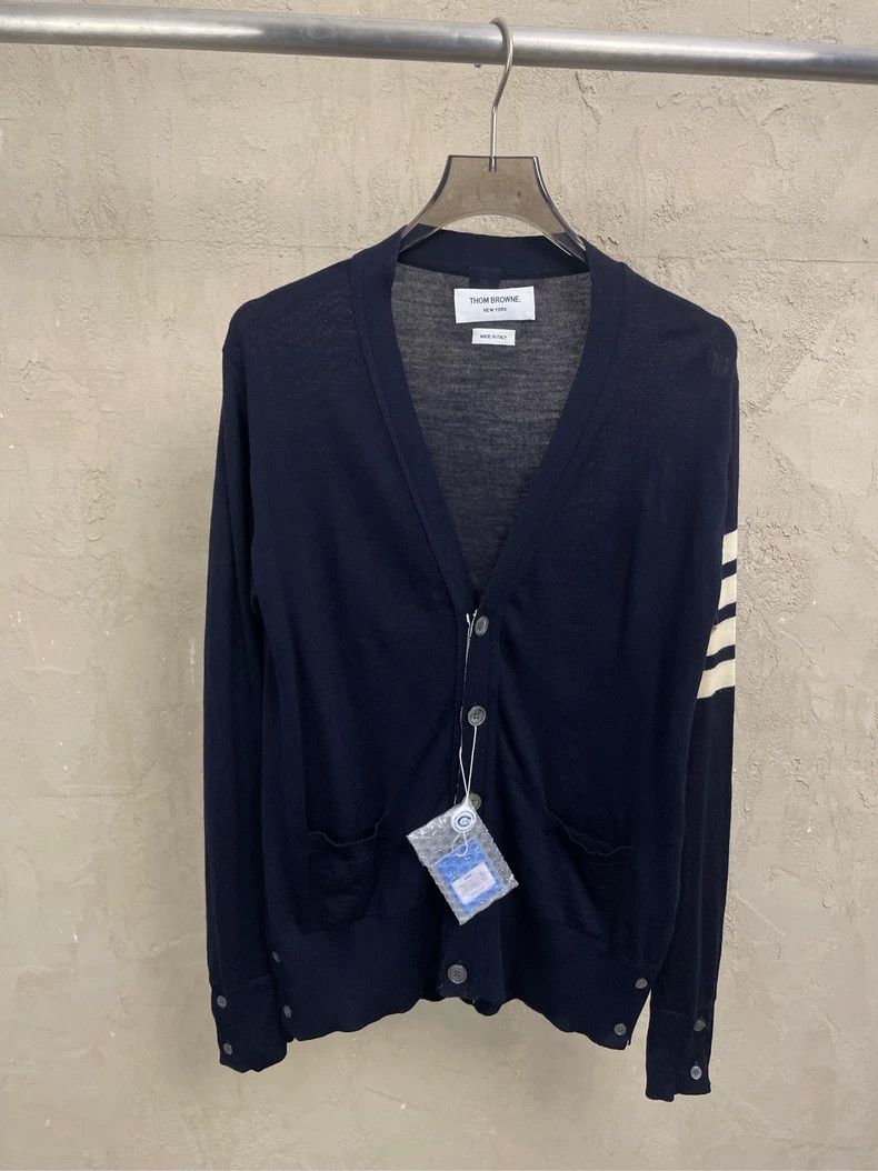 Thom Browne Thom browne Dark blue four-striped wool cardigan jacket 250 Size US S / EU 44-46 / 1 - 1 Thumbnail