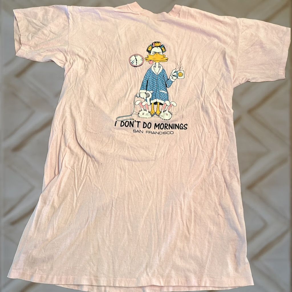 Vintage VINTAGE I Don’t Do Mornings San Fran Women’s Sleep Shirt Single Stitch Pink 23”x37” Sleepshirt Women One Size Tall Stitch Size ONE SIZE - 1 Thumbnail