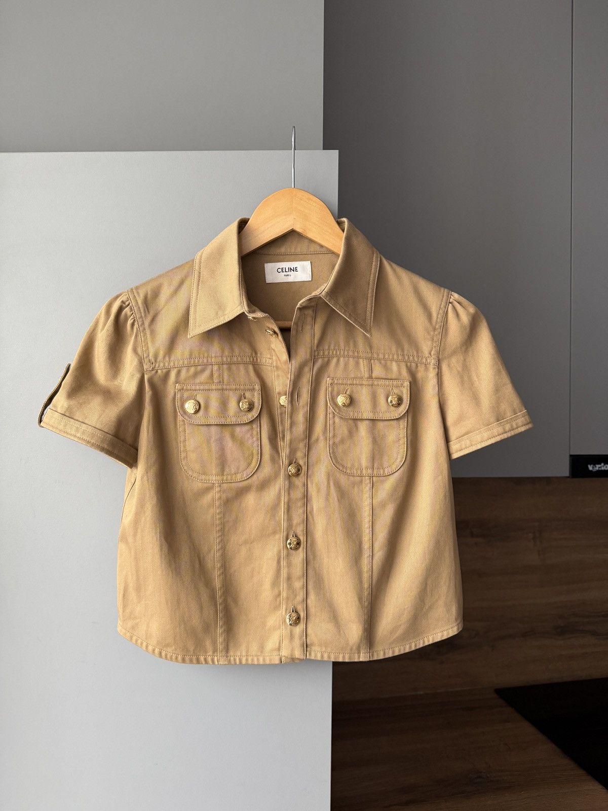 Celine Celine Cropped Short-Sleeve Shirt Cotton Top Size XXS / US 00 / IT 34 - 2 Thumbnail