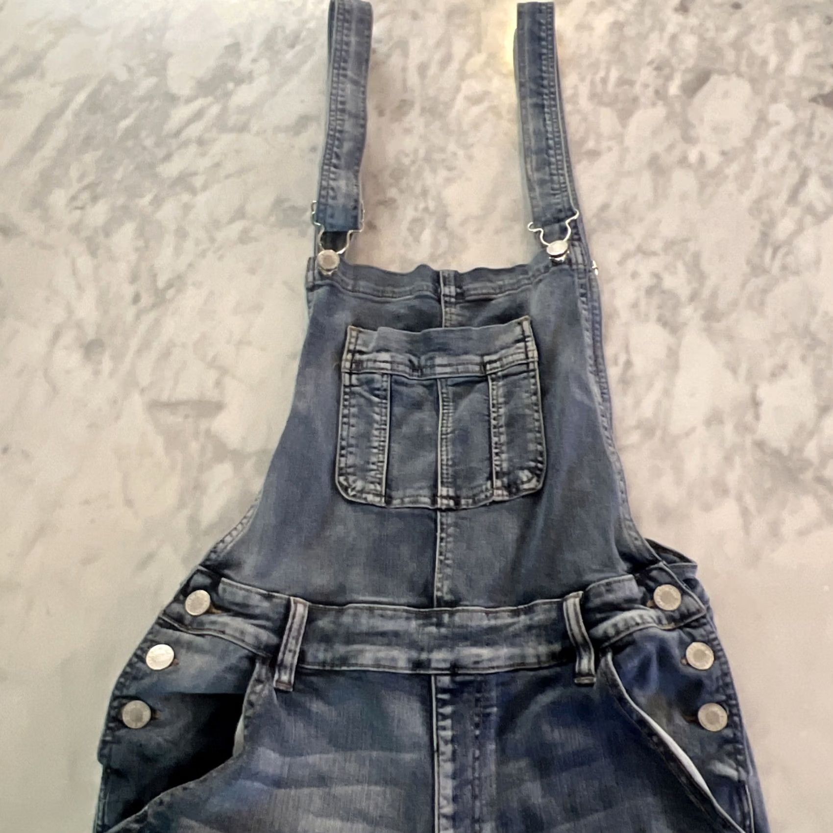 Denime Judy Blue Distressed Denim Overalls Womens M Whiskers Blue Skinny Thrashed Size 32" / US 10 / IT 46 - 4 Thumbnail