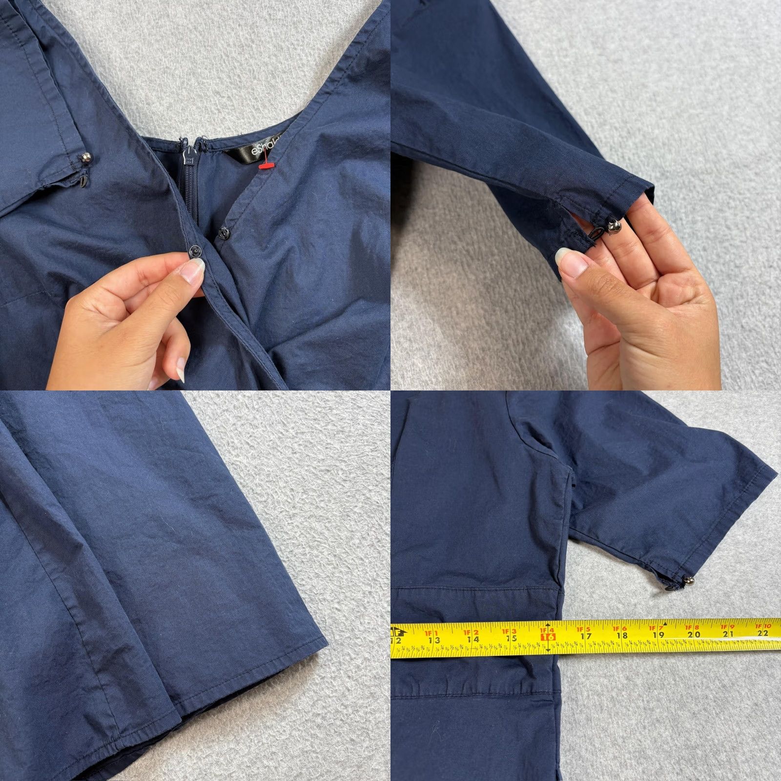 Vintage Eshakti Dress Womens XL Navy Blue Short Sleeve Fit & Flare Midi Pockets Size 40" / US 18 - 8 Thumbnail