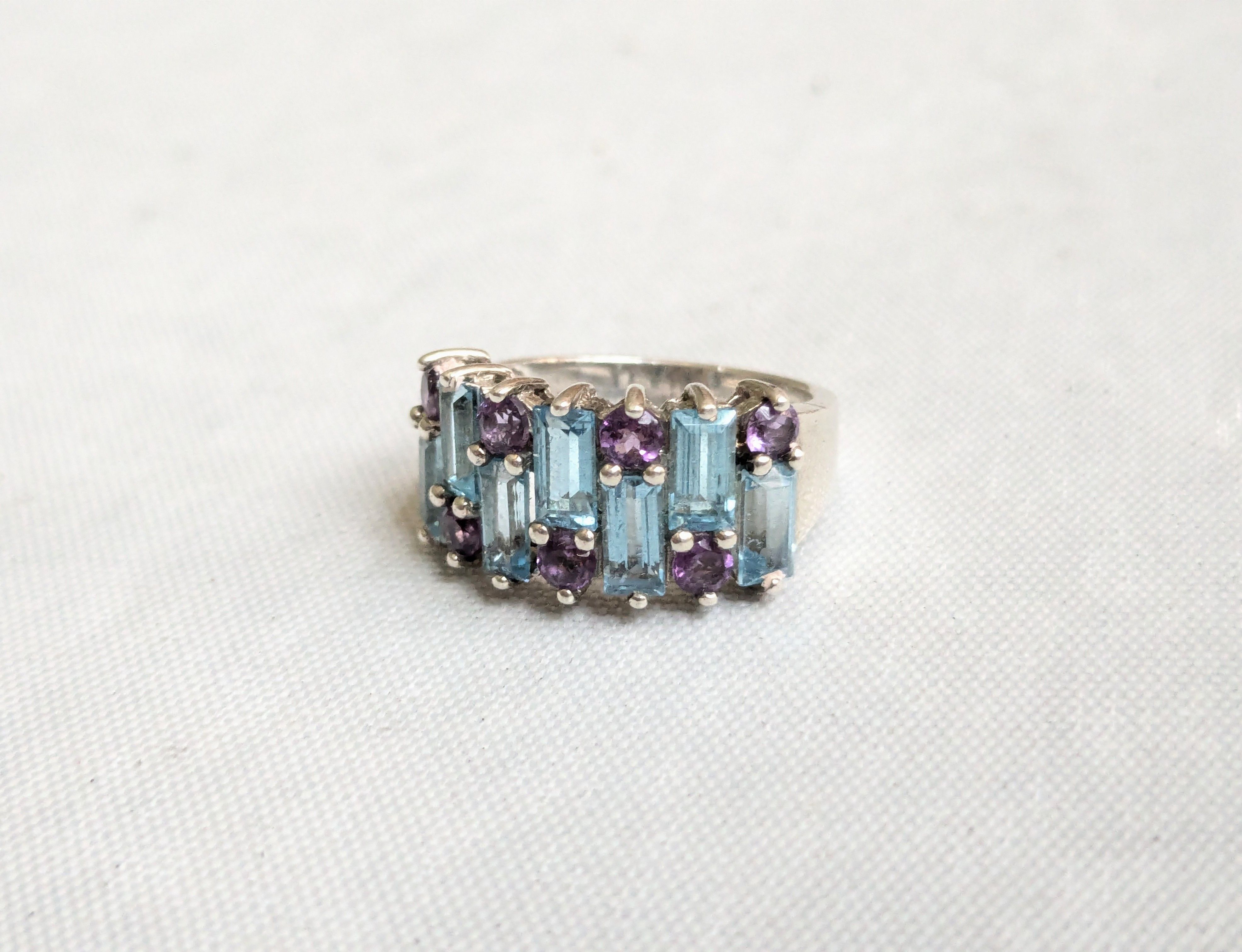 Jewelry Sterling Silver Ring Blue Topaz Amethyst Size 6 Size ONE SIZE - 1 Thumbnail